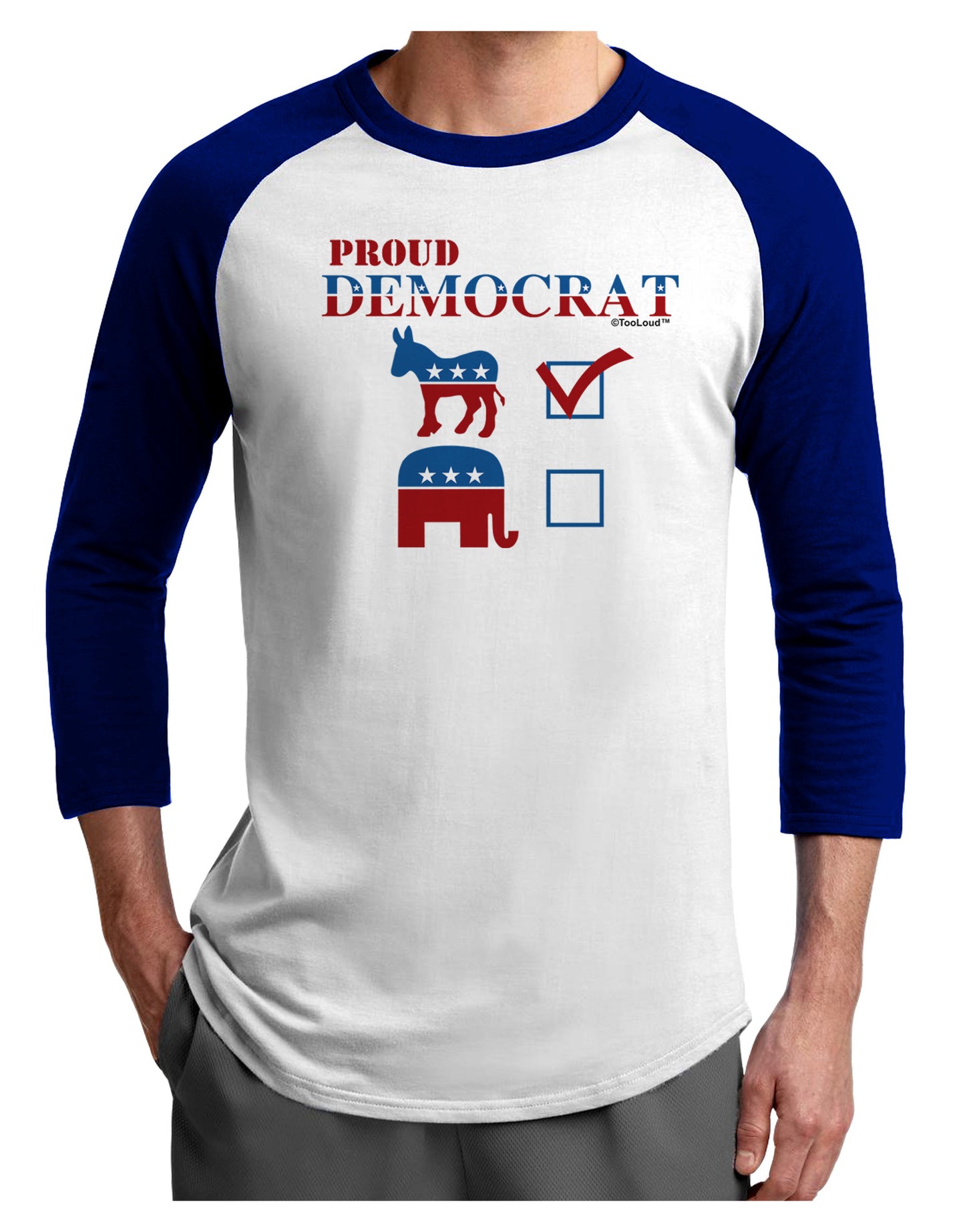 Proud Democrat Checkmark Adult Raglan Shirt-Raglan Shirt-TooLoud-White-Royal-X-Small-Davson Sales