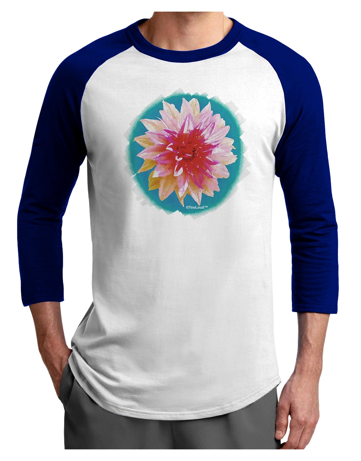 Watercolor Flower Adult Raglan Shirt-TooLoud-White-Royal-X-Small-Davson Sales