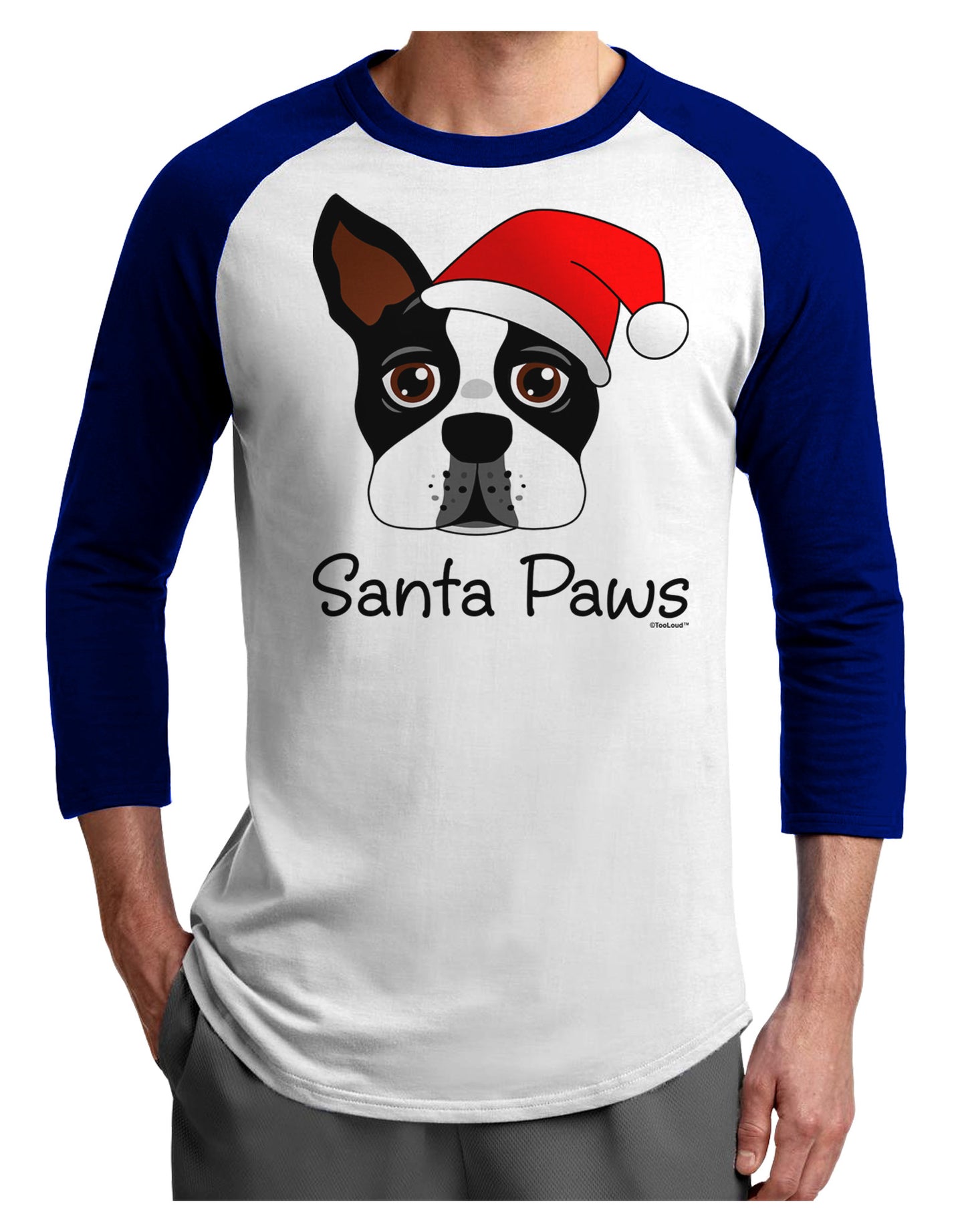 Santa Paws Christmas Dog Adult Raglan Shirt-TooLoud-White-Royal-X-Small-Davson Sales