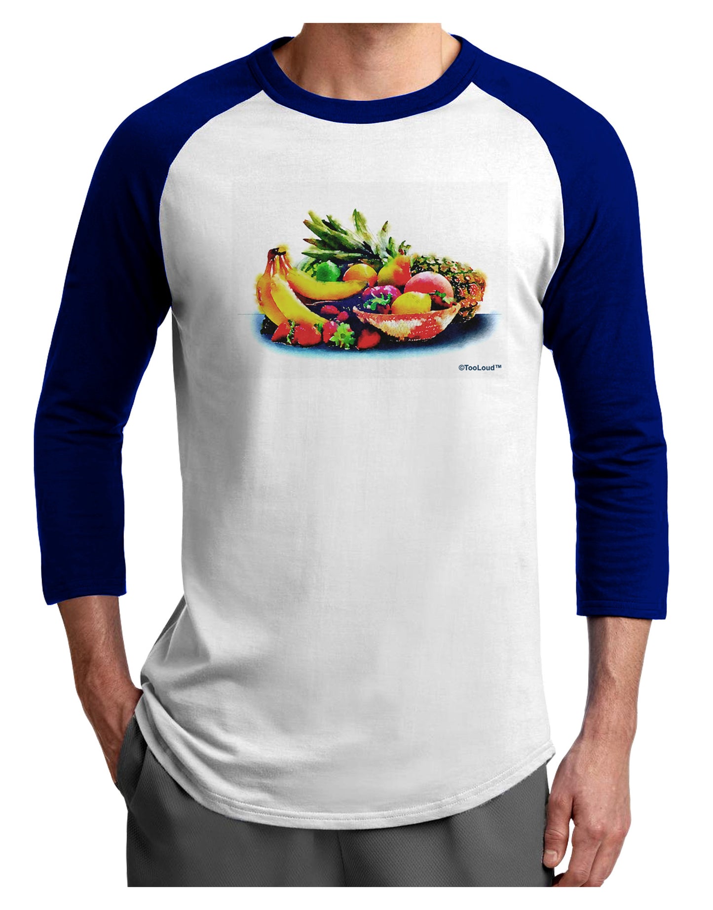 TooLoud Watercolor Fruit Bowl 3 Adult Raglan Shirt-TooLoud-White-Royal-X-Small-Davson Sales