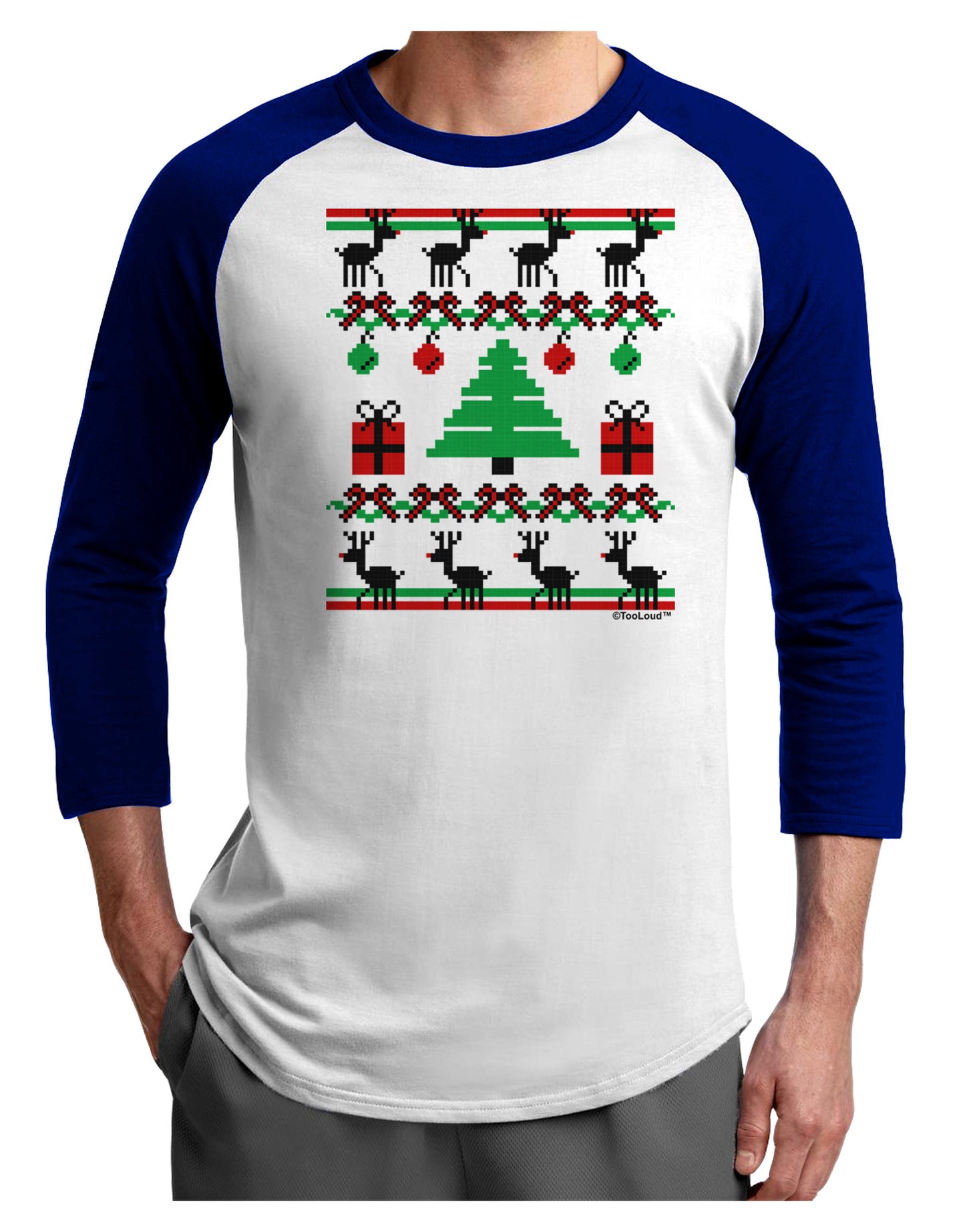 Tree with Gifts Ugly Christmas Sweater Adult Raglan Shirt-Raglan Shirt-TooLoud-White-Royal-X-Small-Davson Sales