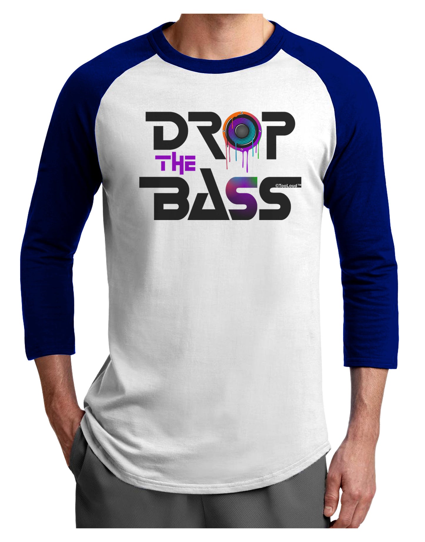Drop The Bass - Drips Speaker Adult Raglan Shirt-Raglan Shirt-TooLoud-White-Royal-X-Small-Davson Sales