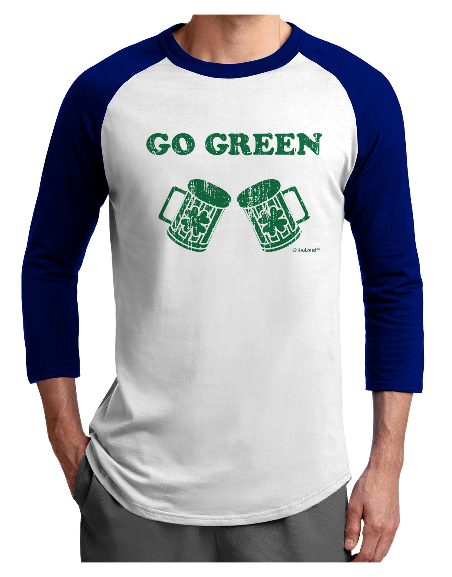 Go Green - St. Patrick's Day Green Beer Adult Raglan Shirt by TooLoud-Mens T-Shirt-TooLoud-White-Royal-X-Small-Davson Sales