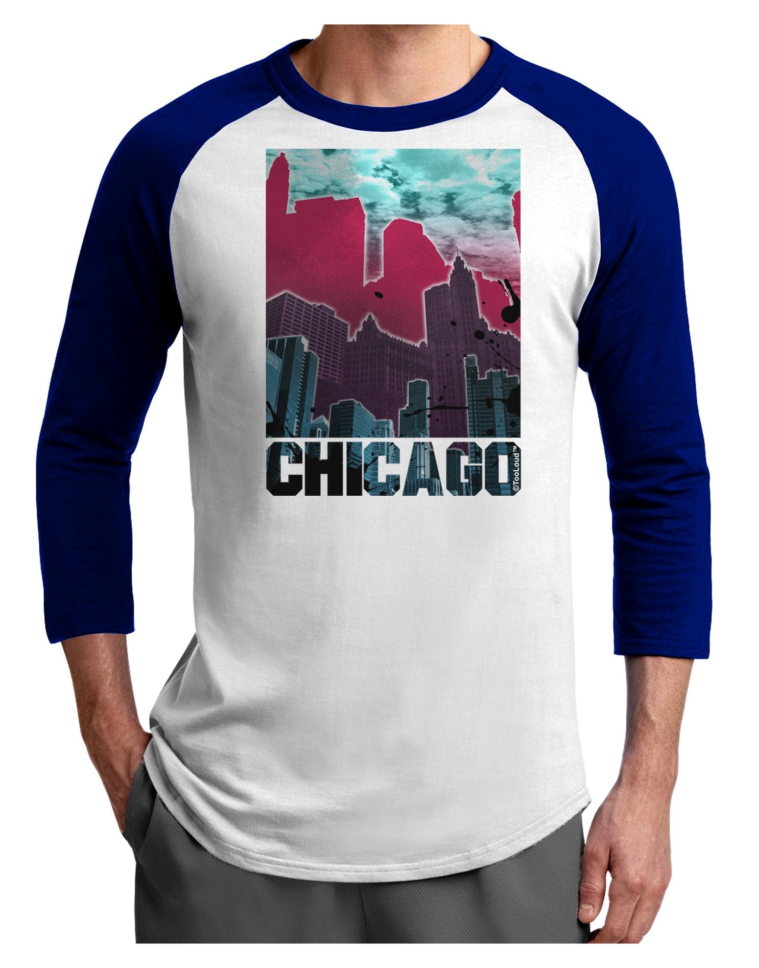 Chicago Abstract 2 Adult Raglan Shirt-TooLoud-White-Royal-XXX-Large-Davson Sales