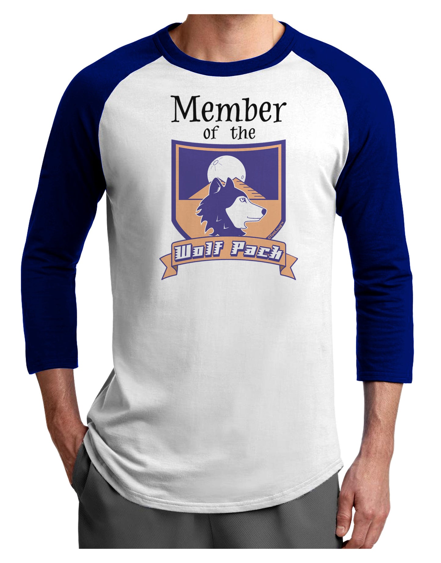 Member of the Wolf Pack Adult Raglan Shirt-TooLoud-White-Royal-X-Small-Davson Sales