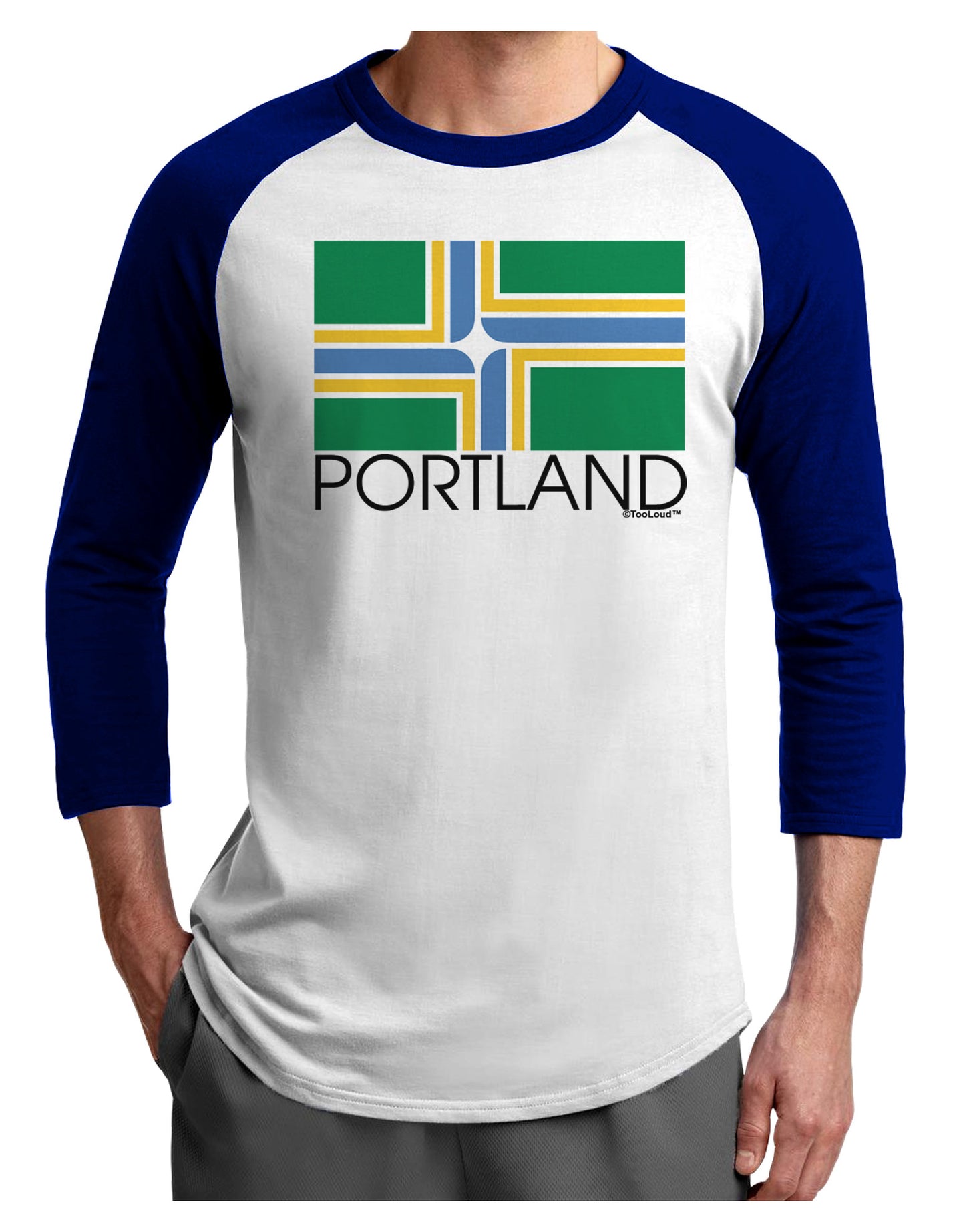 Portland Oregon Flag Text Adult Raglan Shirt-TooLoud-White-Royal-X-Small-Davson Sales