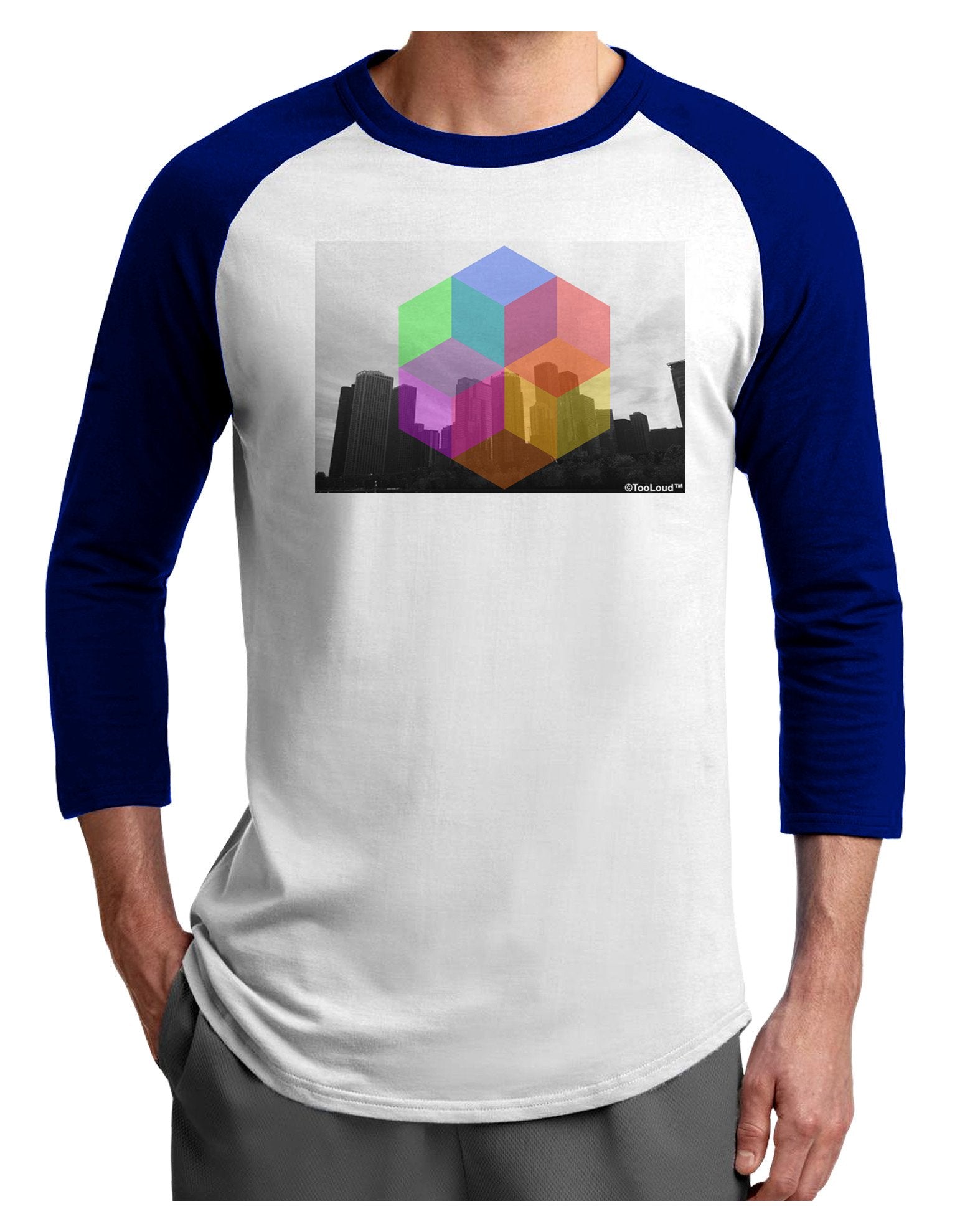 Chicago Abstract Adult Raglan Shirt-TooLoud-White-Royal-XXX-Large-Davson Sales