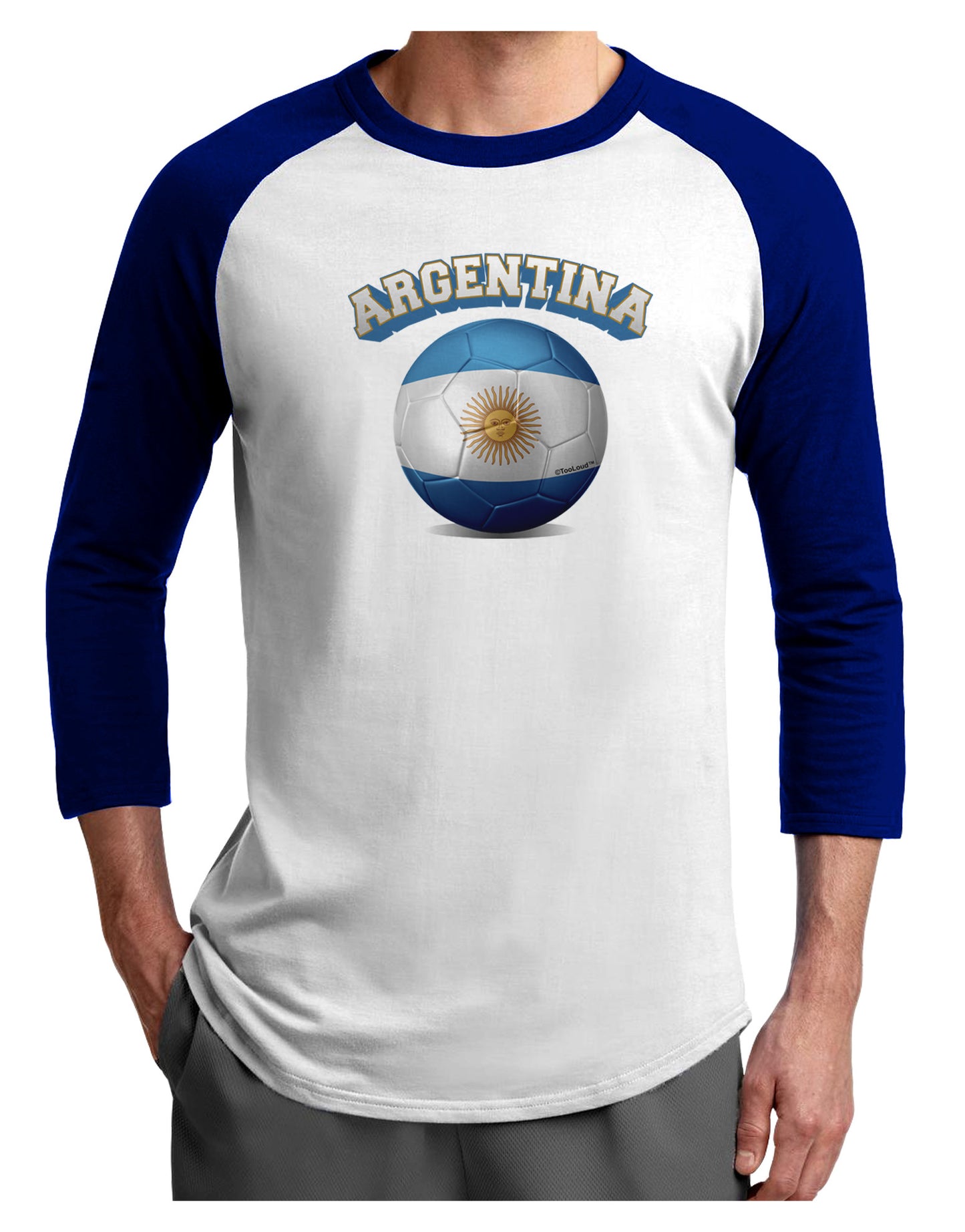 Soccer Ball Flag - Argentina Adult Raglan Shirt-Raglan Shirt-TooLoud-White-Royal-X-Small-Davson Sales