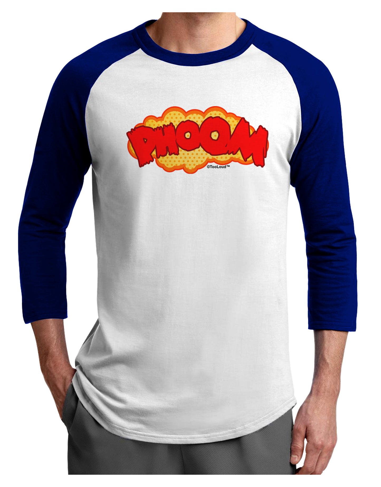 Onomatopoeia PHOOM Adult Raglan Shirt-TooLoud-White-Royal-X-Small-Davson Sales