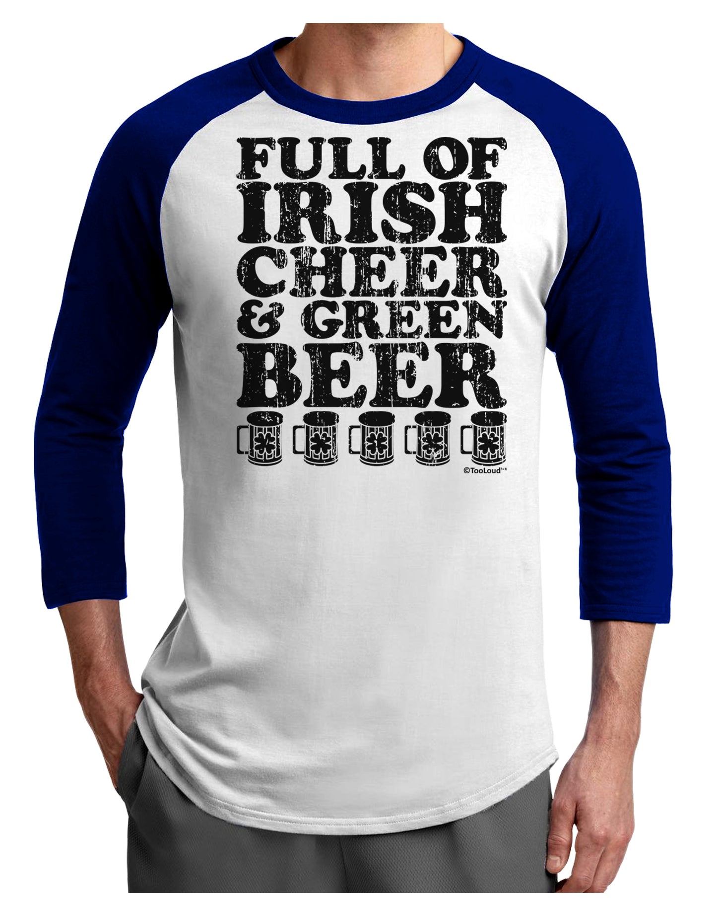 Full of Irish Cheer and Green Beer Adult Raglan Shirt by TooLoud-Raglan Shirt-TooLoud-White-Royal-X-Small-Davson Sales