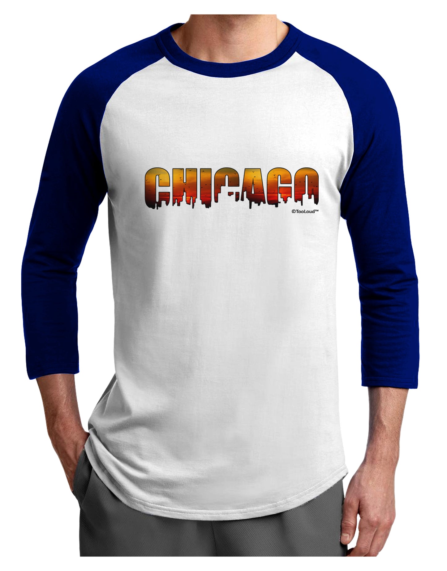 Chicago Skyline Cutout - Sunset Sky Adult Raglan Shirt by TooLoud-Raglan Shirt-TooLoud-White-Royal-X-Small-Davson Sales