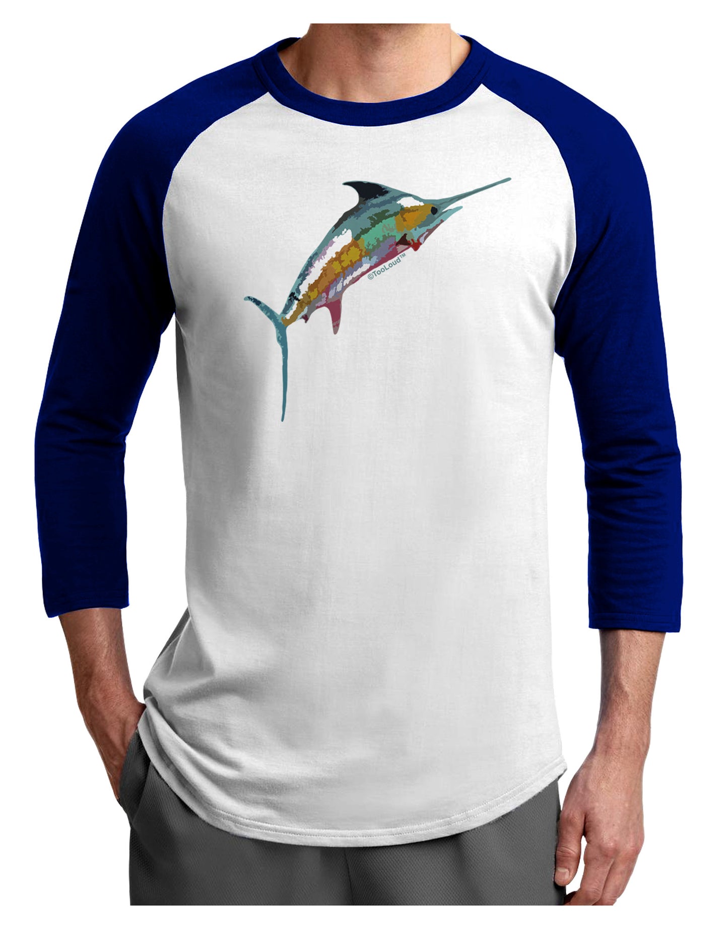 Colorful Vector Swordfish Adult Raglan Shirt-Raglan Shirt-TooLoud-White-Royal-X-Small-Davson Sales