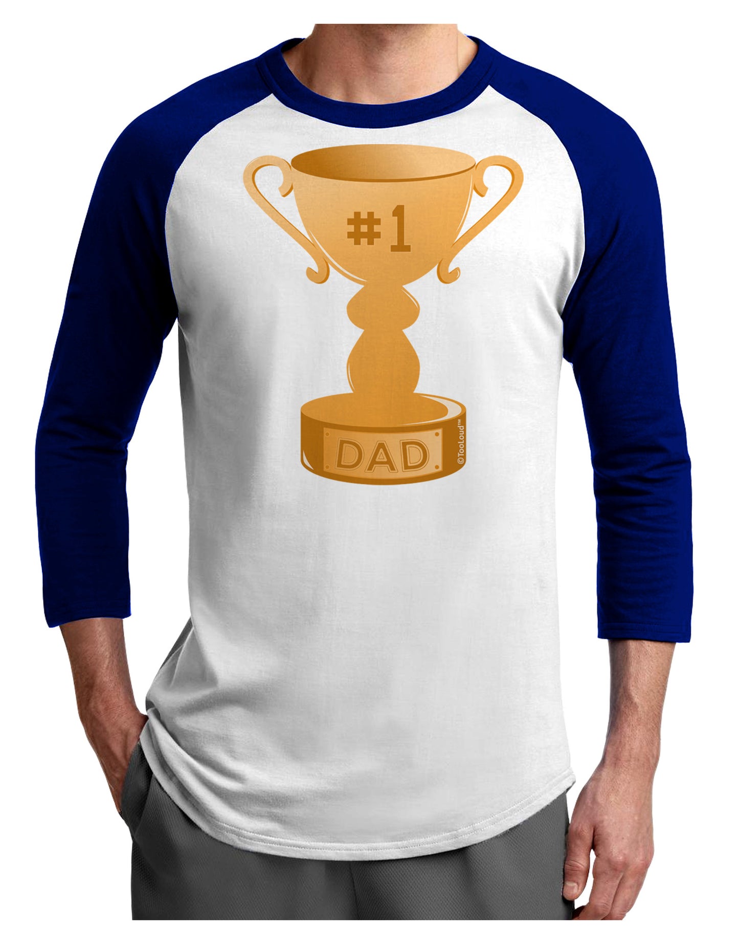 Number One Dad Trophy Adult Raglan Shirt-Raglan Shirt-TooLoud-White-Royal-X-Small-Davson Sales