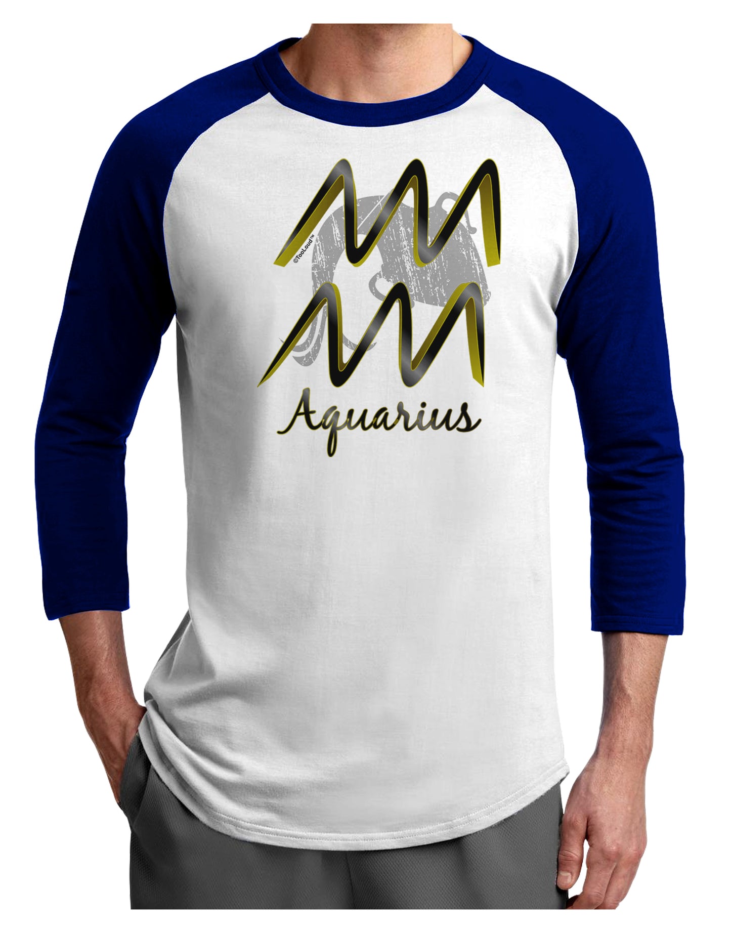 Aquarius Symbol Adult Raglan Shirt-TooLoud-White-Royal-X-Small-Davson Sales