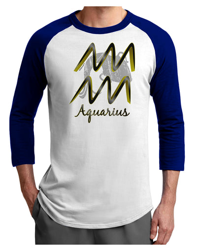 Aquarius Symbol Adult Raglan Shirt-TooLoud-White-Royal-X-Small-Davson Sales