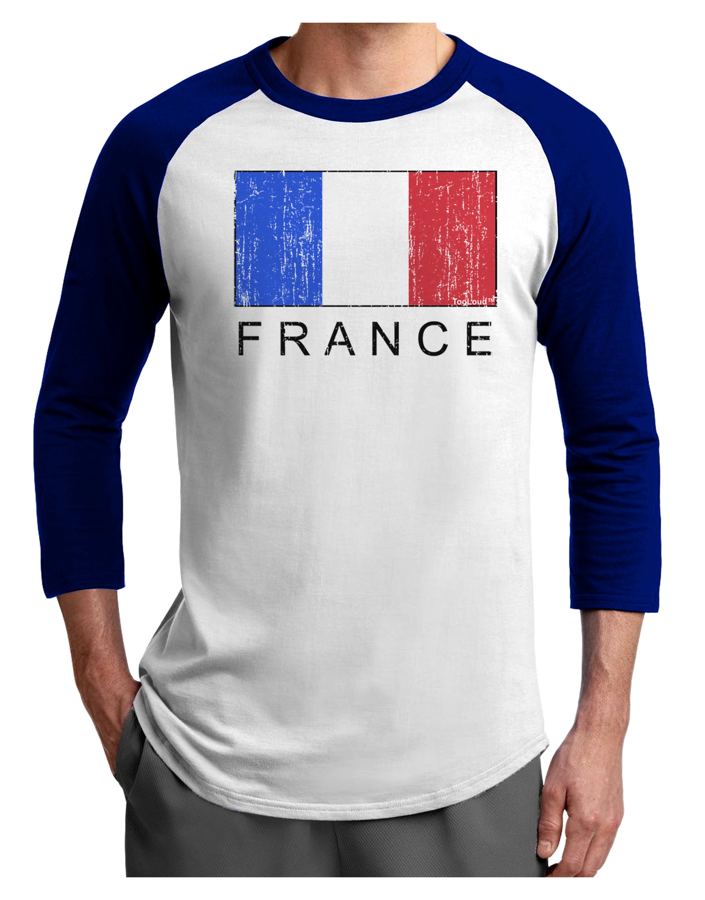 French Flag - France Text Distressed Adult Raglan Shirt by TooLoud-TooLoud-White-Royal-X-Small-Davson Sales