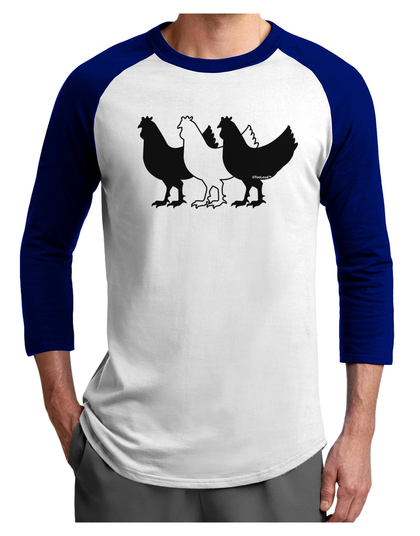 Three French Hens Adult Raglan Shirt-TooLoud-White-Royal-X-Small-Davson Sales