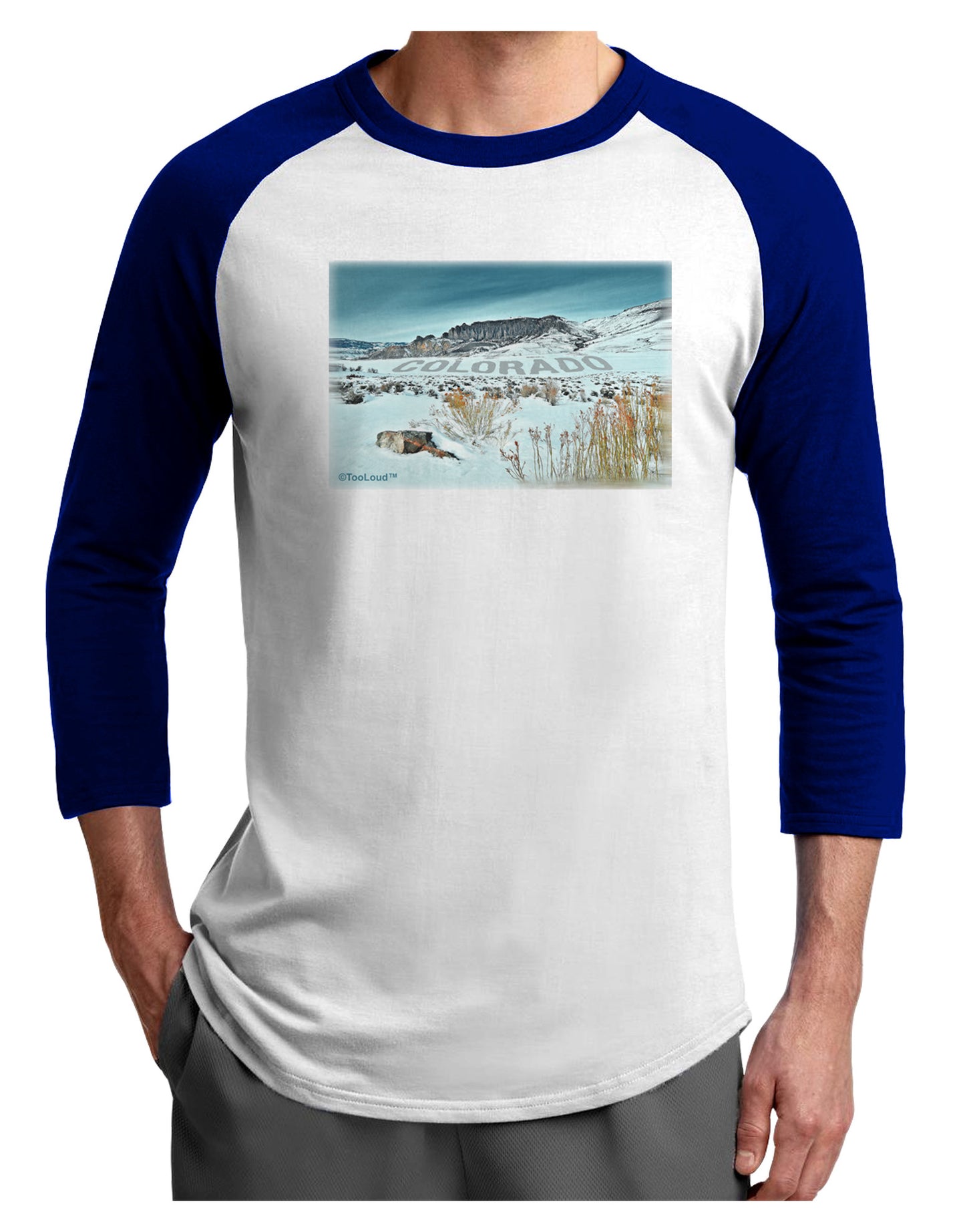 CO Snow Scene Text Adult Raglan Shirt-Raglan Shirt-TooLoud-White-Royal-X-Small-Davson Sales