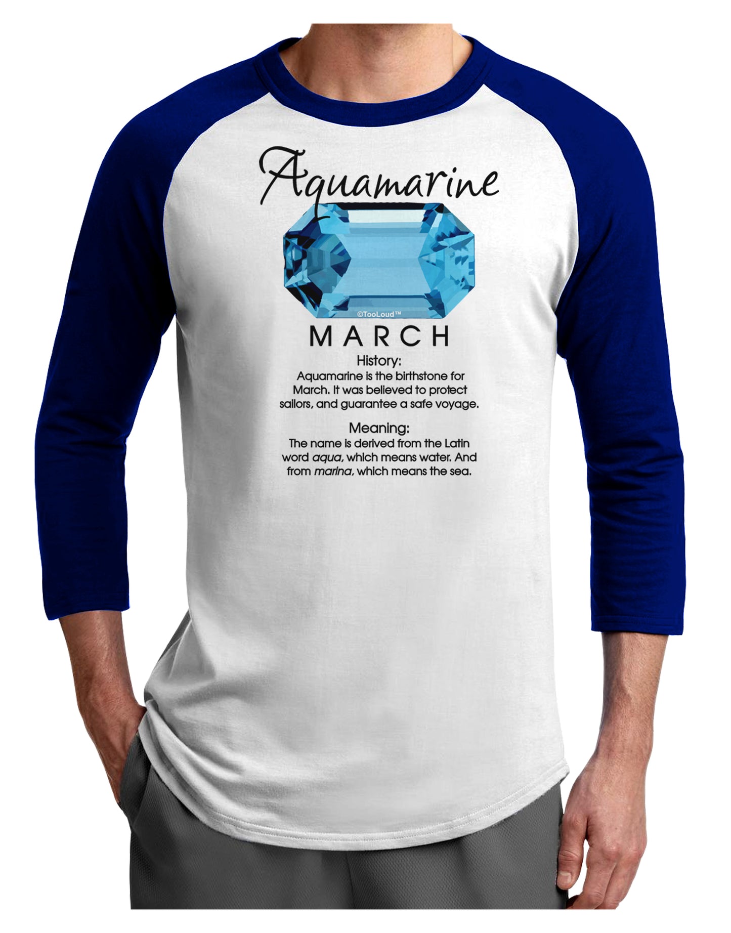 Birthstone Aquamarine Adult Raglan Shirt-Raglan Shirt-TooLoud-White-Royal-X-Small-Davson Sales