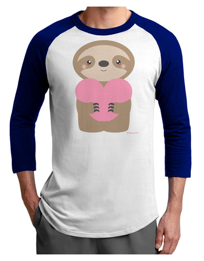 Cute Valentine Sloth Holding Heart Adult Raglan Shirt by TooLoud-TooLoud-White-Royal-X-Small-Davson Sales