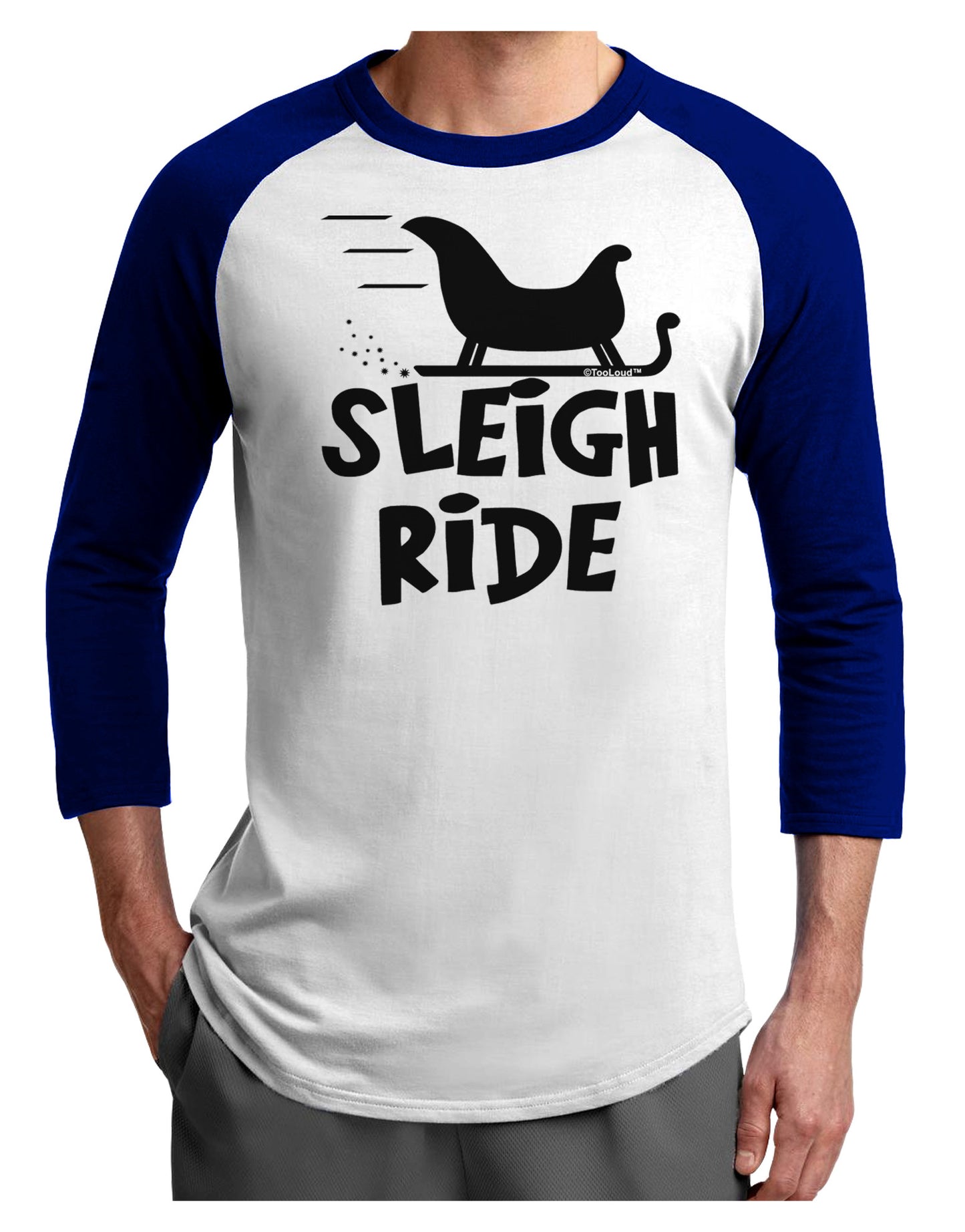 Sleigh Ride BnW Adult Raglan Shirt-TooLoud-White-Royal-X-Small-Davson Sales