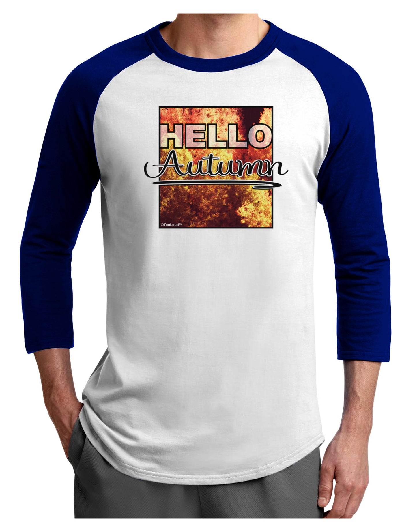 Hello Autumn Adult Raglan Shirt-Raglan Shirt-TooLoud-White-Royal-X-Small-Davson Sales