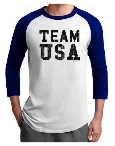 Team USA Distressed Text Adult Raglan Shirt-TooLoud-White-Royal-X-Small-Davson Sales