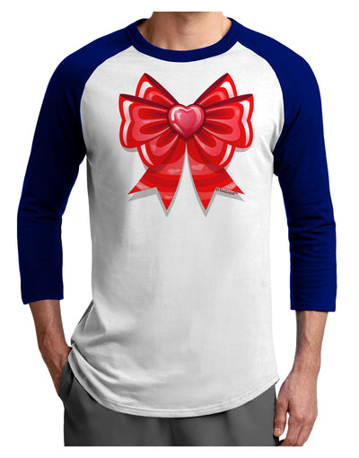 Valentine's Day Heart Bow Adult Raglan Shirt-Raglan Shirt-TooLoud-White-Royal-X-Small-Davson Sales