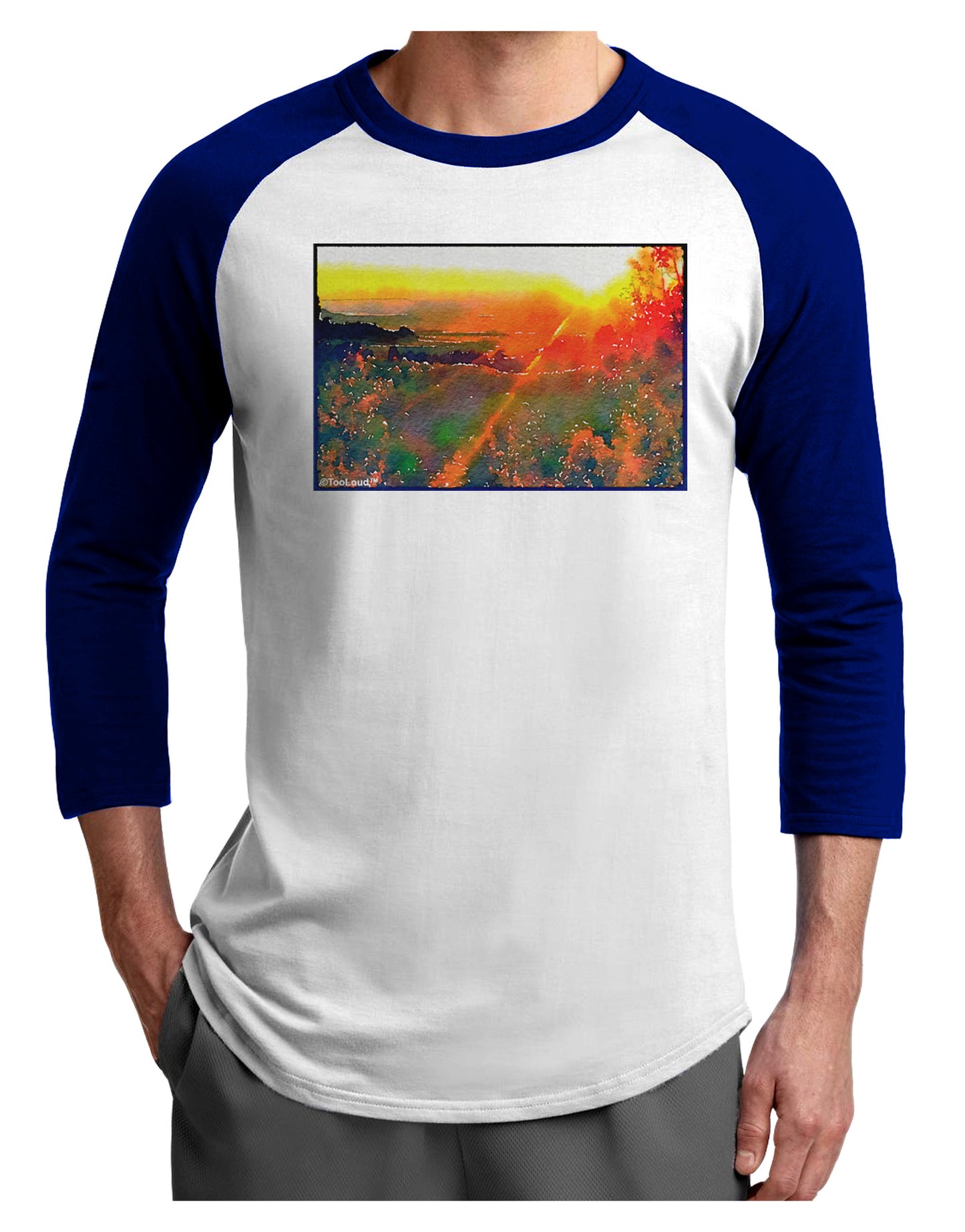 Colorado Sunset Watercolor Adult Raglan Shirt-TooLoud-White-Royal-X-Small-Davson Sales