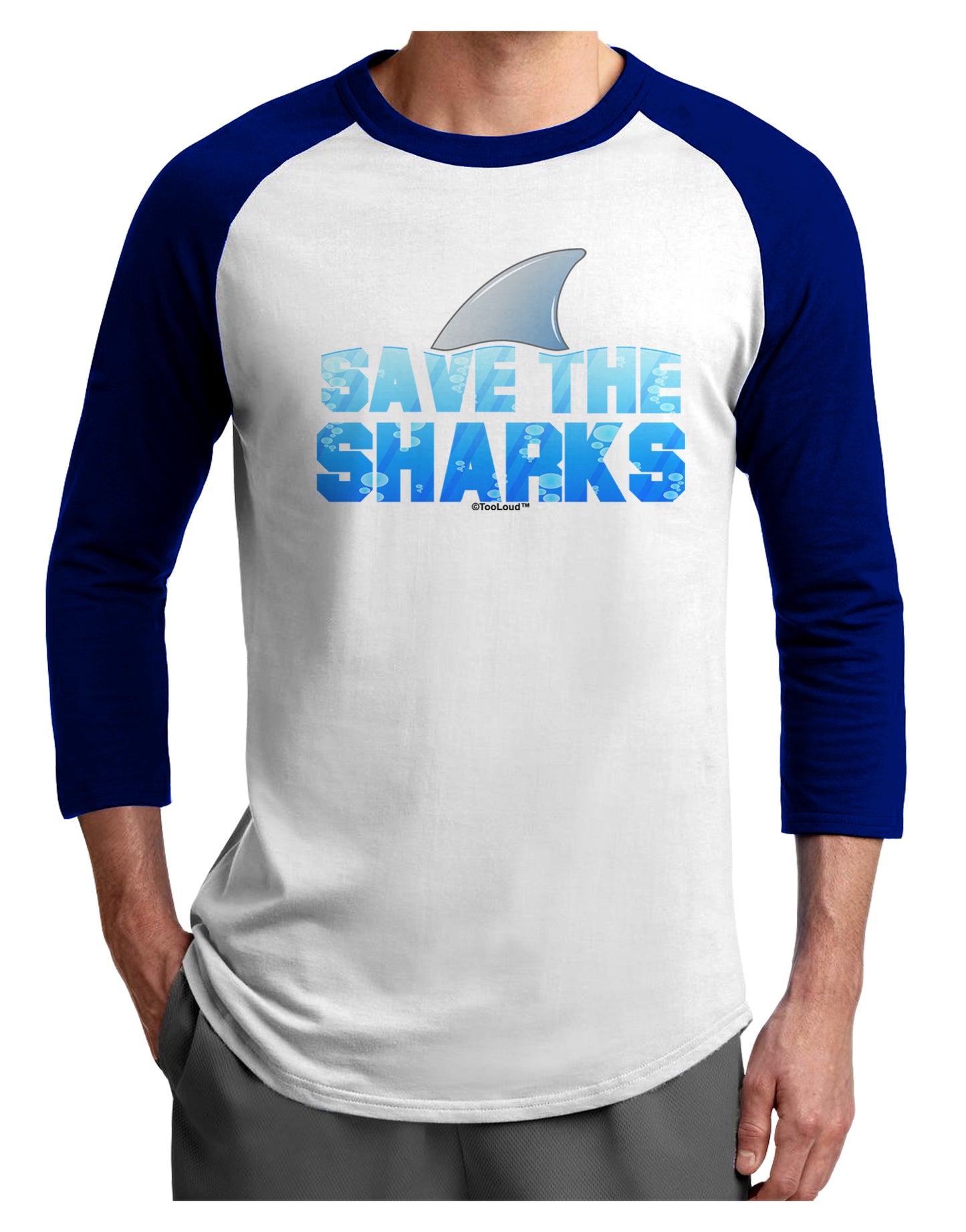 Save The Sharks - Fin Color Adult Raglan Shirt by TooLoud-TooLoud-White-Royal-X-Small-Davson Sales
