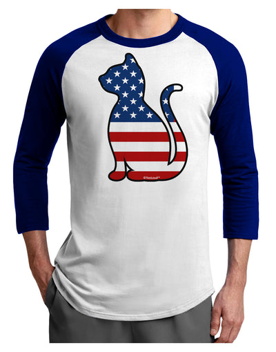 Patriotic Cat Design Adult Raglan Shirt by TooLoud-TooLoud-White-Royal-X-Small-Davson Sales