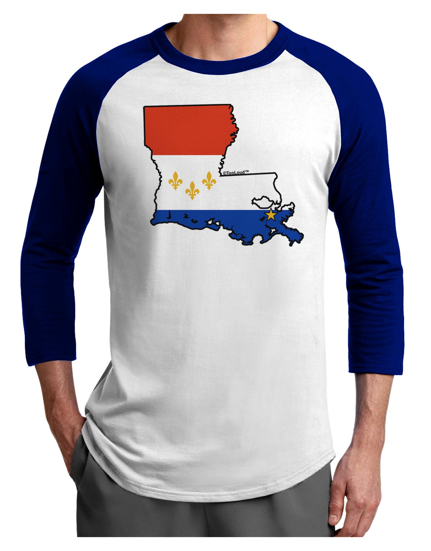 New Orleans Louisiana Flag Adult Raglan Shirt-TooLoud-White-Royal-X-Small-Davson Sales