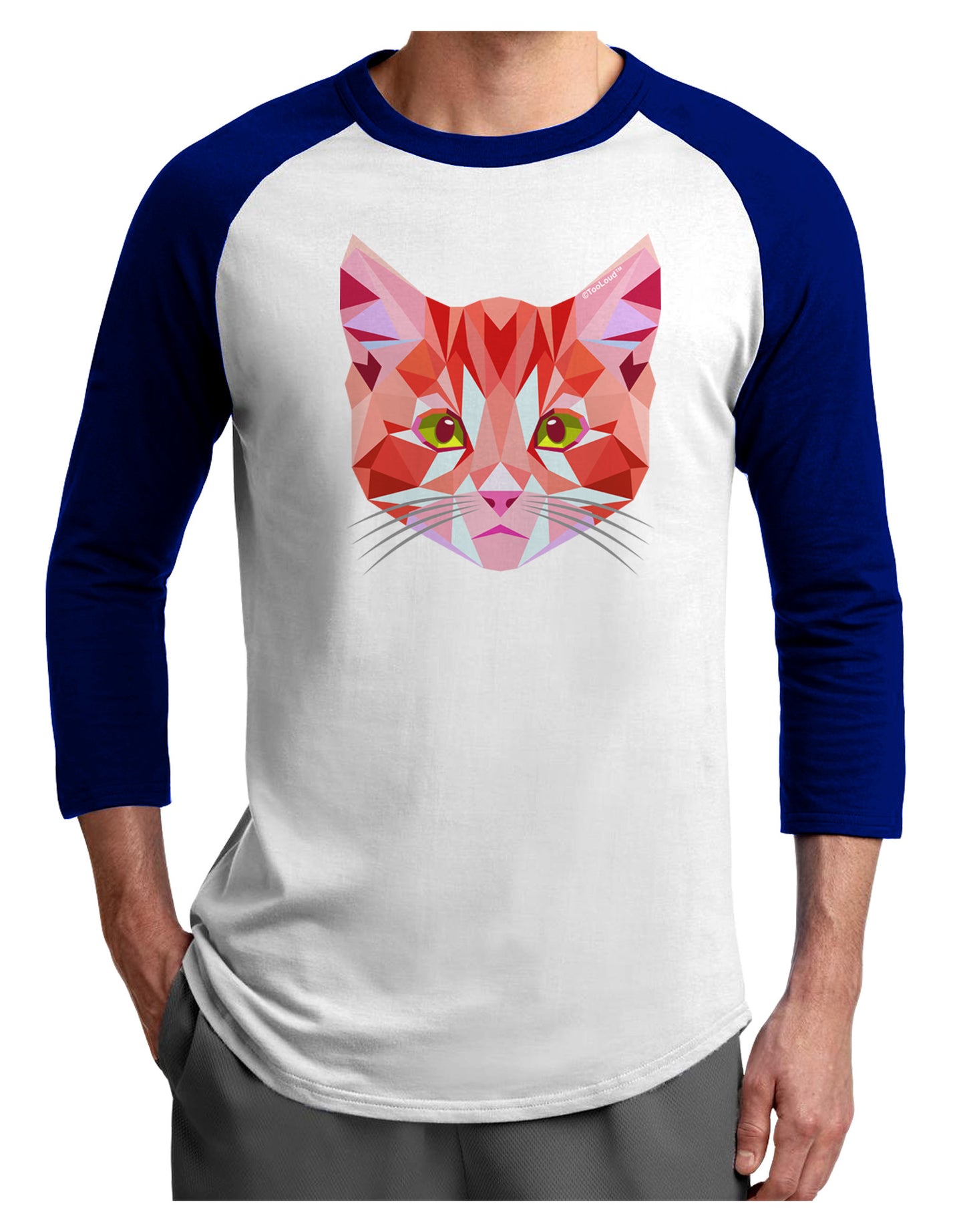 Geometric Kitty Red Adult Raglan Shirt-Raglan Shirt-TooLoud-White-Royal-X-Small-Davson Sales