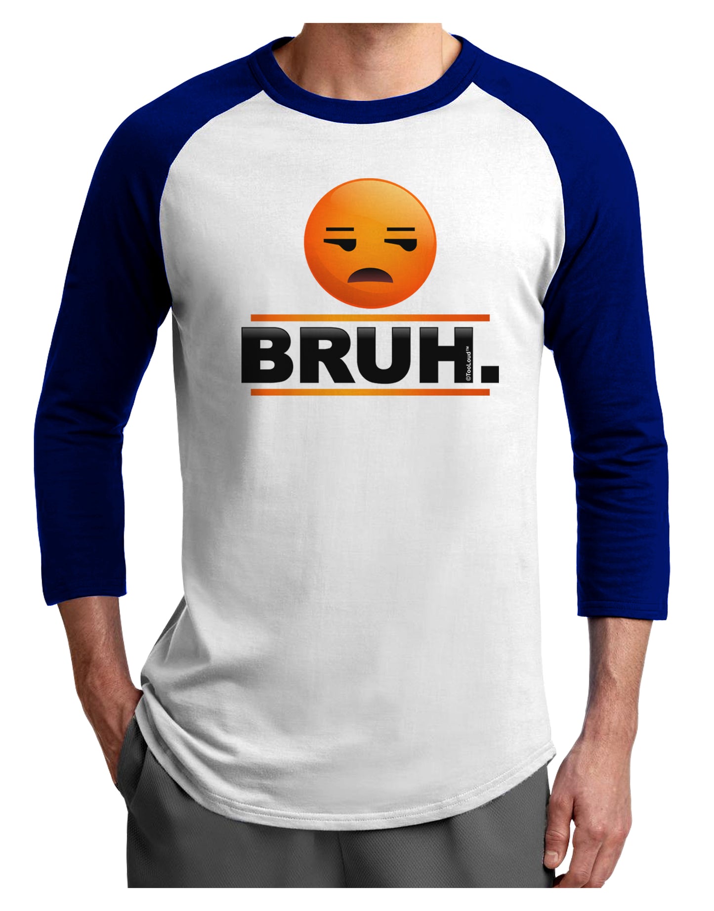 Bruh Emoji Adult Raglan Shirt-Raglan Shirt-TooLoud-White-Royal-X-Small-Davson Sales
