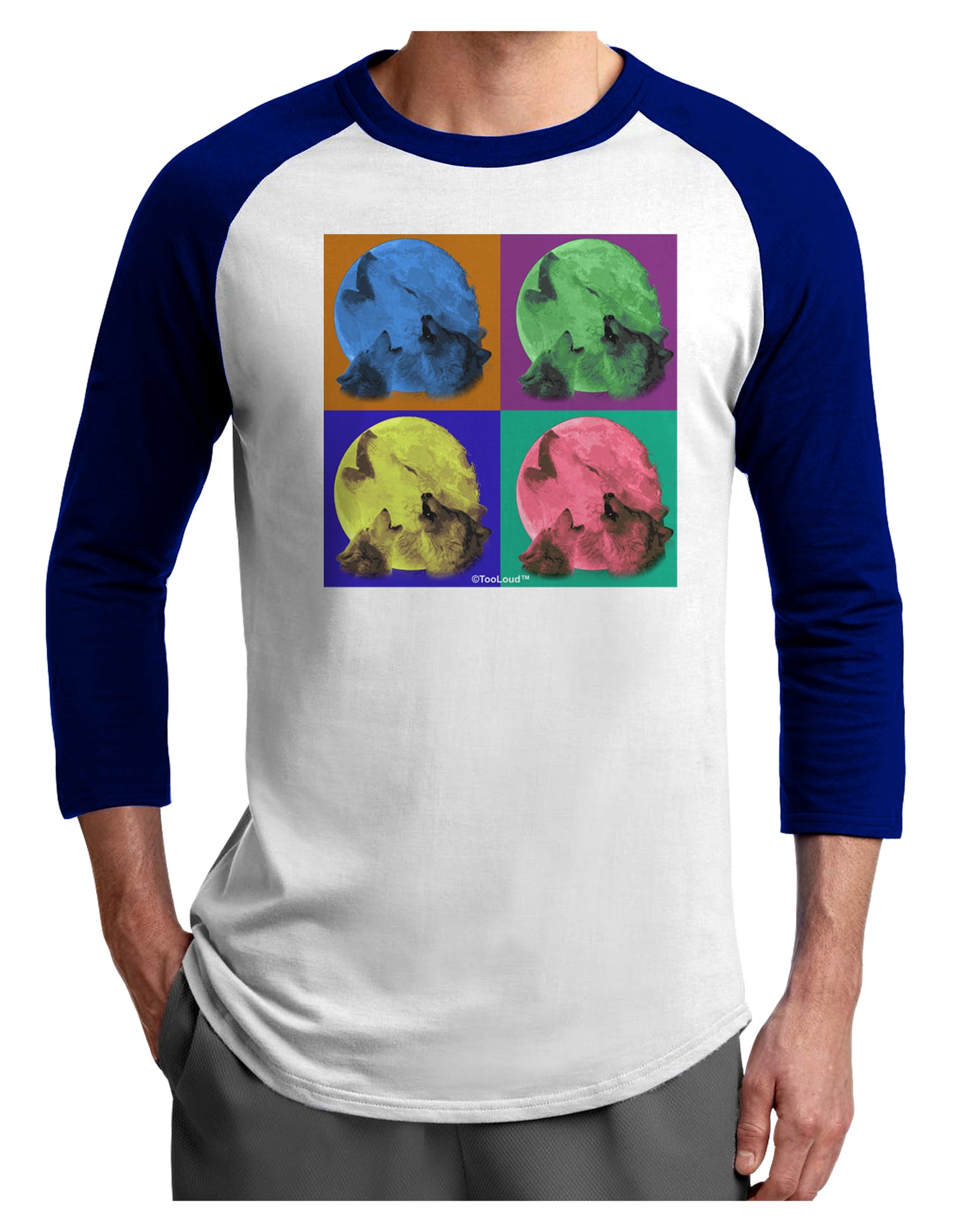Three Wolves Howling - Pop-Art #2 Adult Raglan Shirt by TooLoud-TooLoud-White-Royal-X-Small-Davson Sales