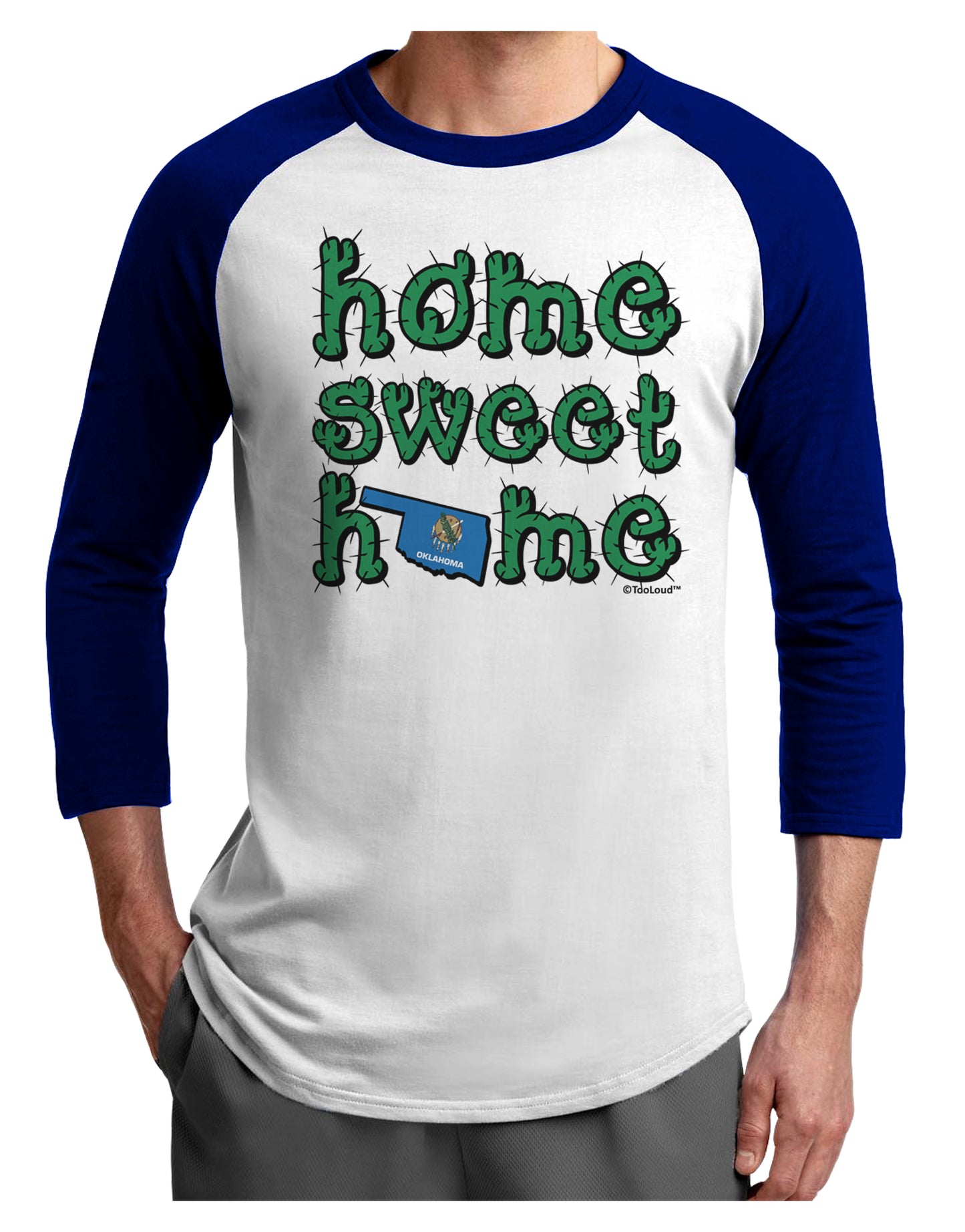 Home Sweet Home - Oklahoma - Cactus and State Flag Adult Raglan Shirt by TooLoud-TooLoud-White-Royal-X-Small-Davson Sales