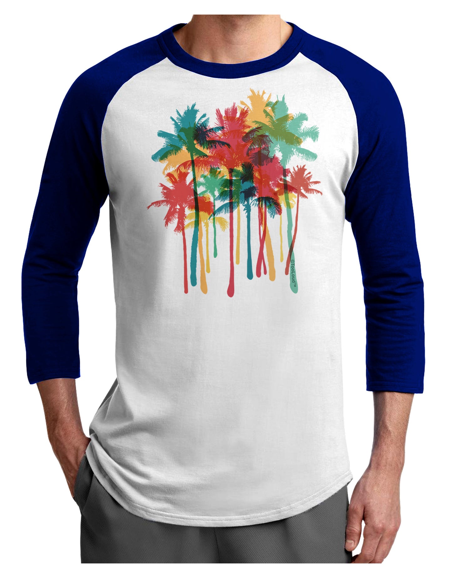 Paint Splash Palm Trees Adult Raglan Shirt-Raglan Shirt-TooLoud-White-Royal-X-Small-Davson Sales