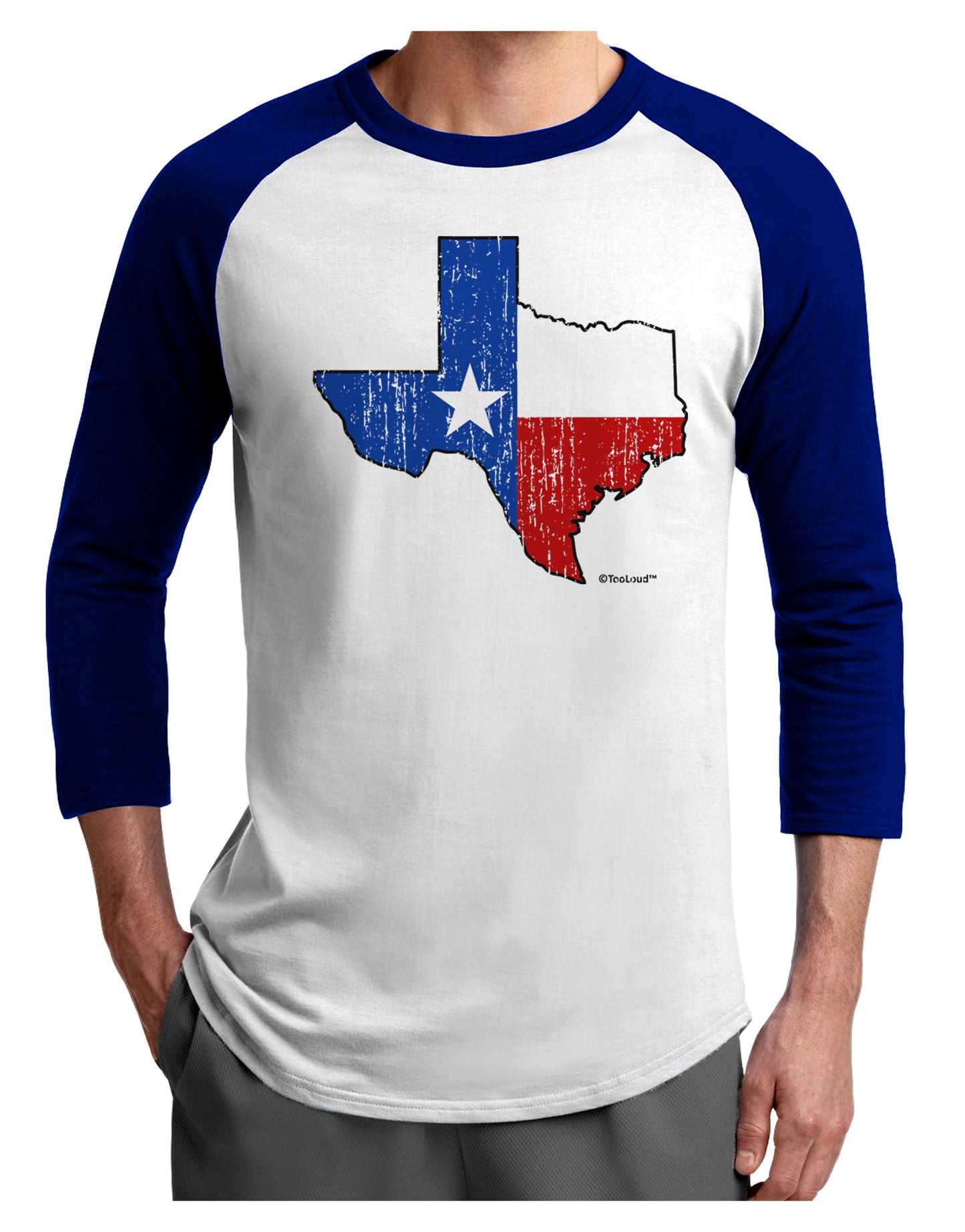 State of Texas Flag Design - Distressed Adult Raglan Shirt-Raglan Shirt-TooLoud-White-Royal-X-Small-Davson Sales