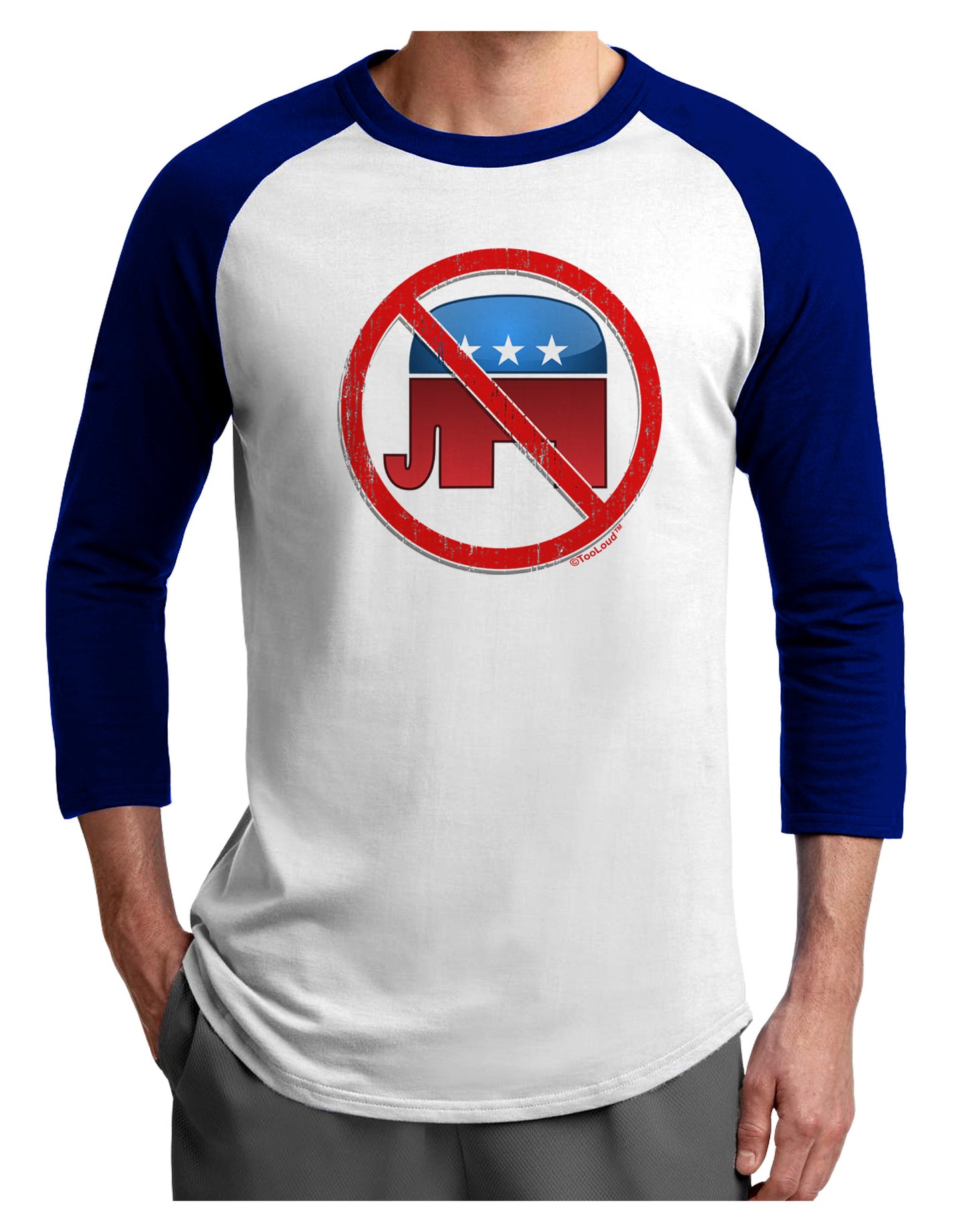 Distressed No Republicans Sign Adult Raglan Shirt-Raglan Shirt-TooLoud-White-Royal-X-Small-Davson Sales