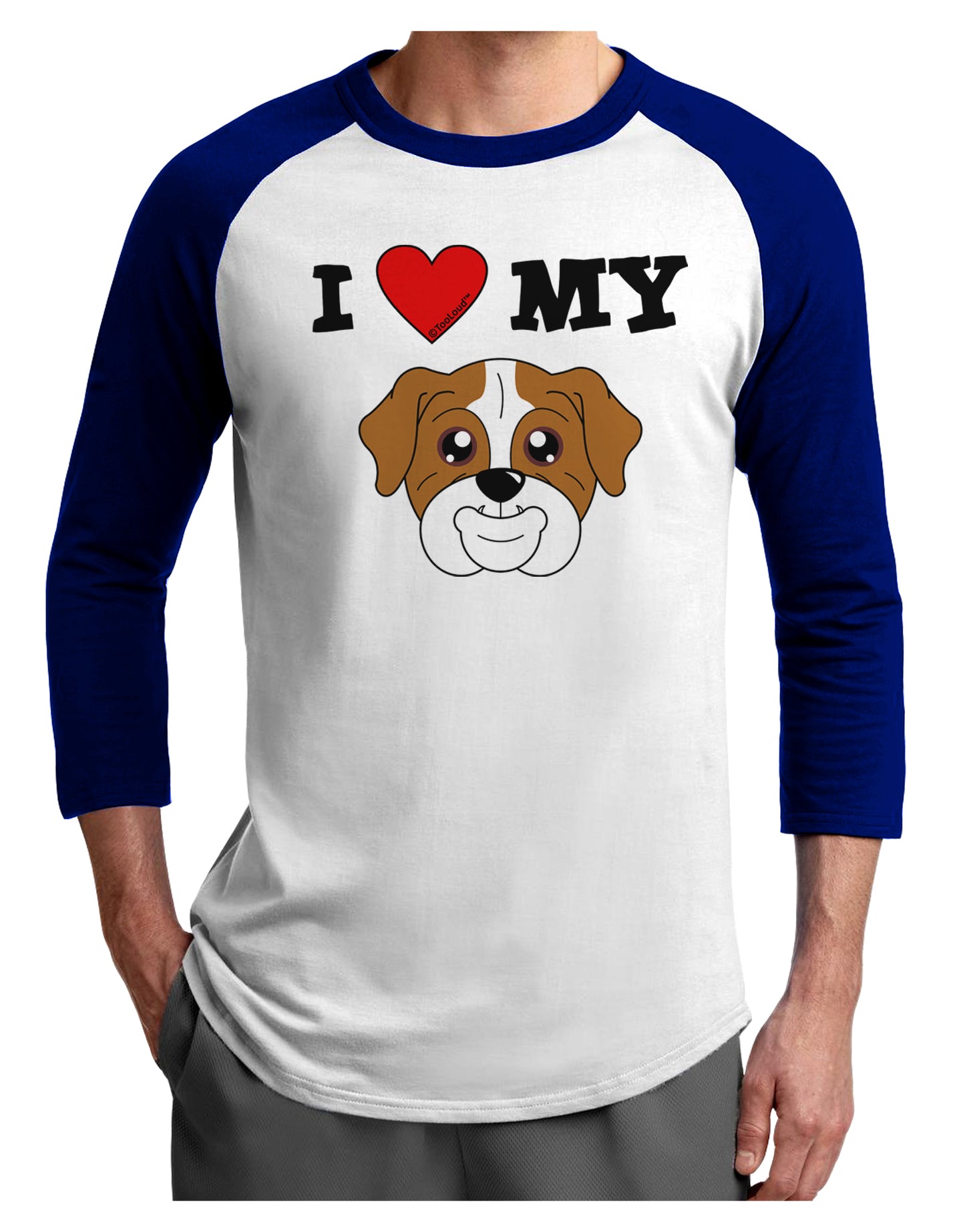 I Heart My - Cute Bulldog - Red Adult Raglan Shirt by TooLoud-TooLoud-White-Royal-X-Small-Davson Sales