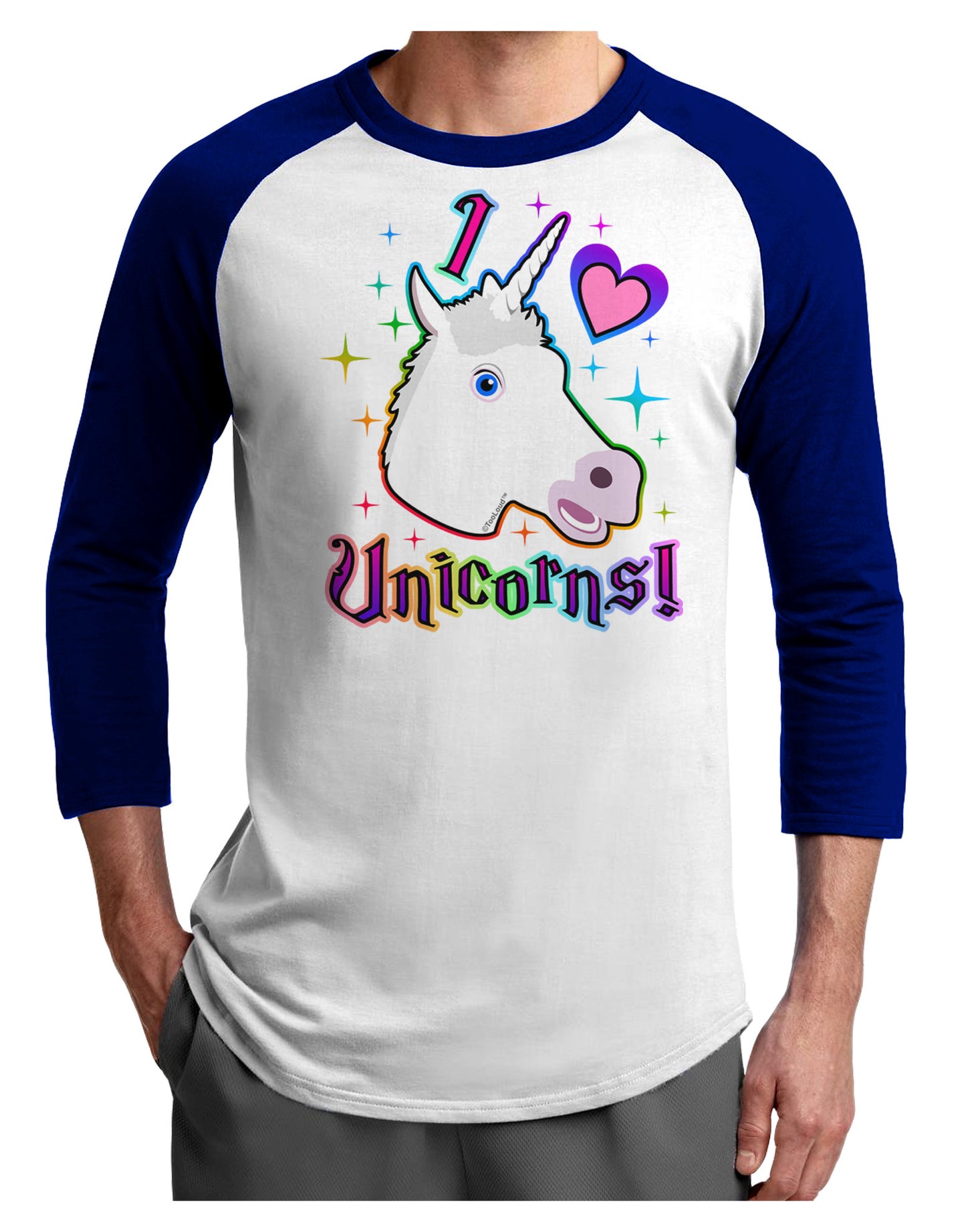 I love Unicorns Adult Raglan Shirt-Raglan Shirt-TooLoud-White-Royal-X-Small-Davson Sales
