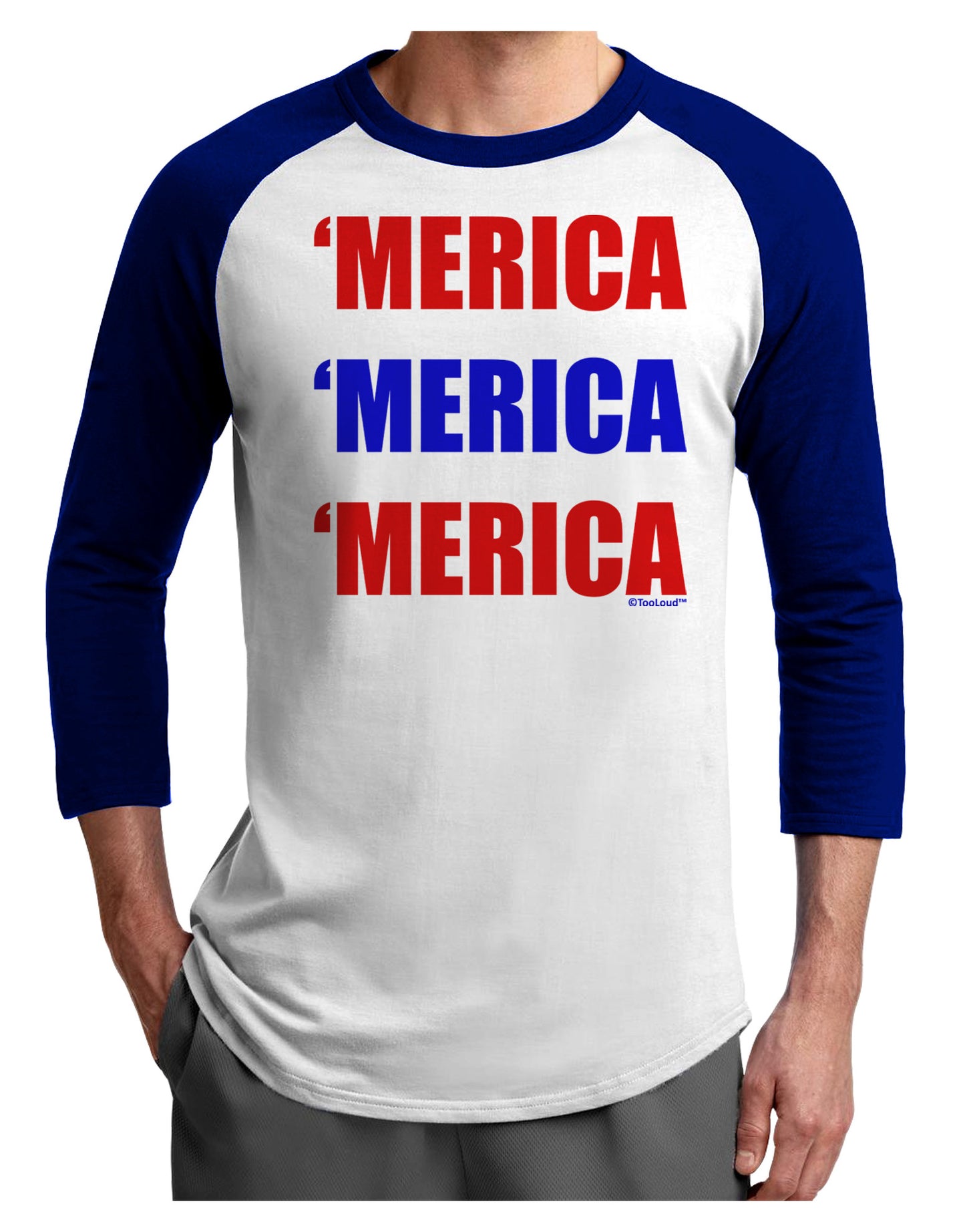Merica Merica Merica - Red and Blue Adult Raglan Shirt-TooLoud-White-Royal-X-Small-Davson Sales
