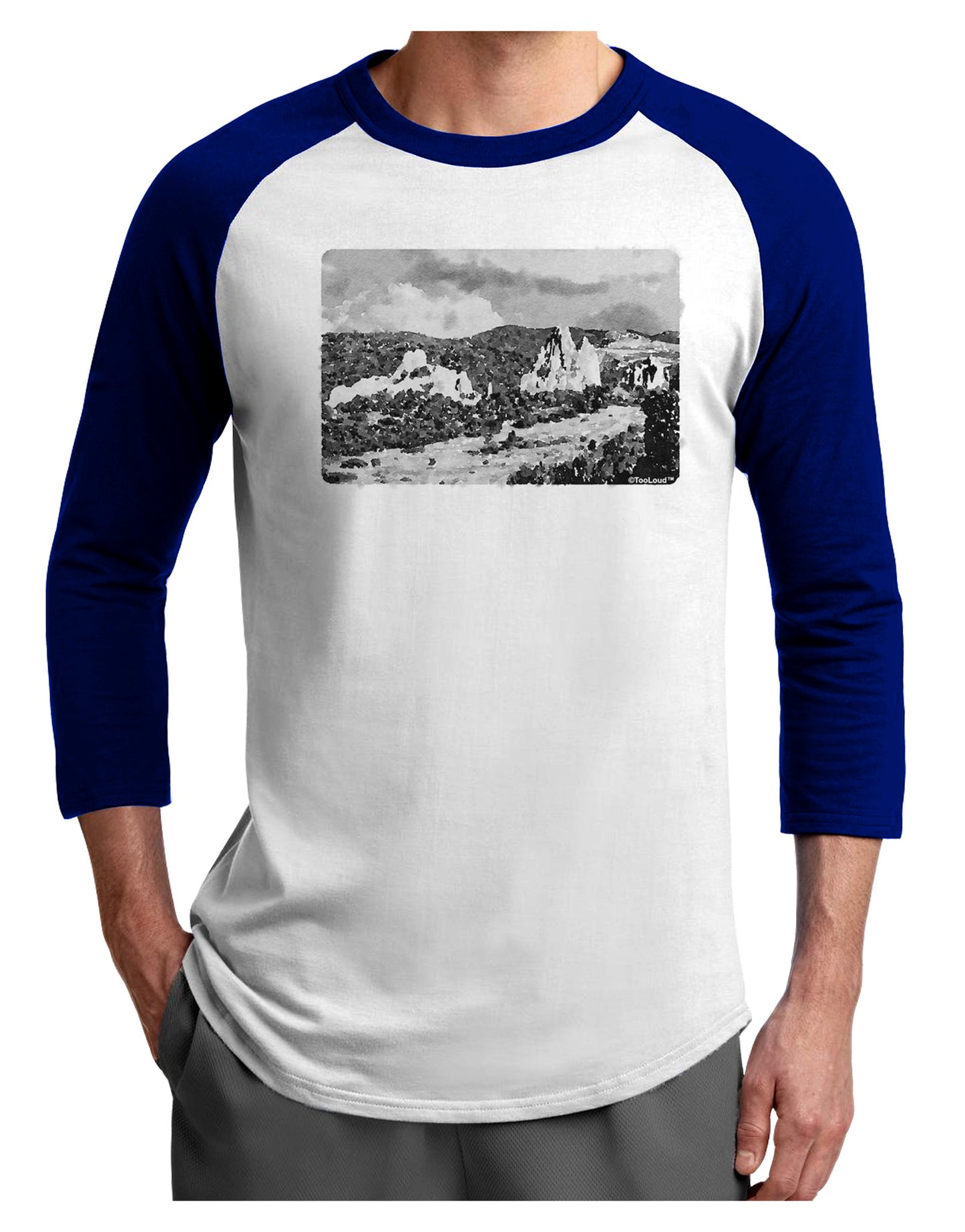 CO Mountain Forest Watercolor Adult Raglan Shirt-Raglan Shirt-TooLoud-White-Royal-X-Small-Davson Sales