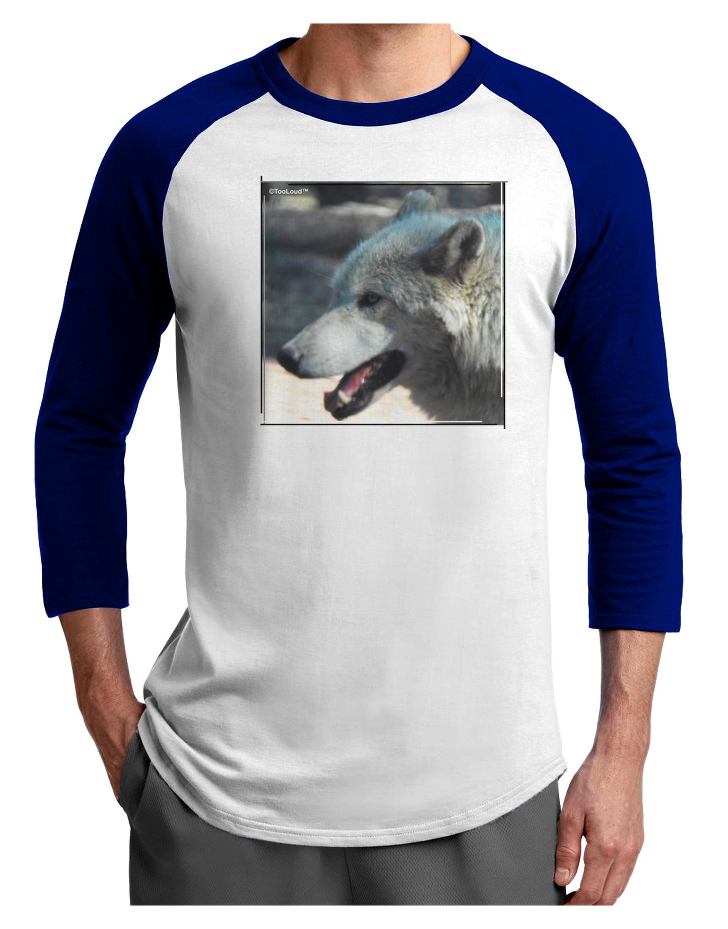TooLoud White Wolf Face Adult Raglan Shirt-Raglan Shirt-TooLoud-White-Royal-X-Small-Davson Sales