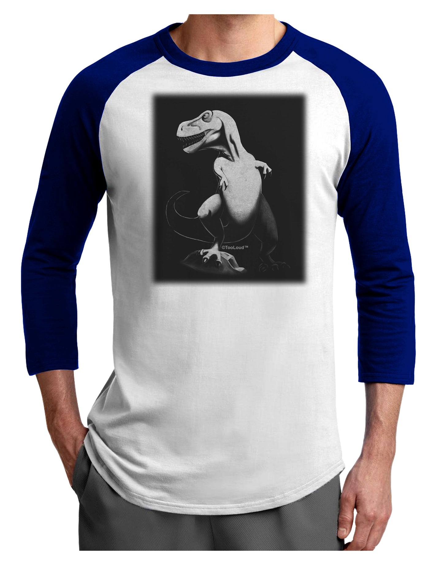 Tyrannosaurus Rex Design - Grayscale Adult Raglan Shirt by TooLoud-TooLoud-White-Royal-X-Small-Davson Sales
