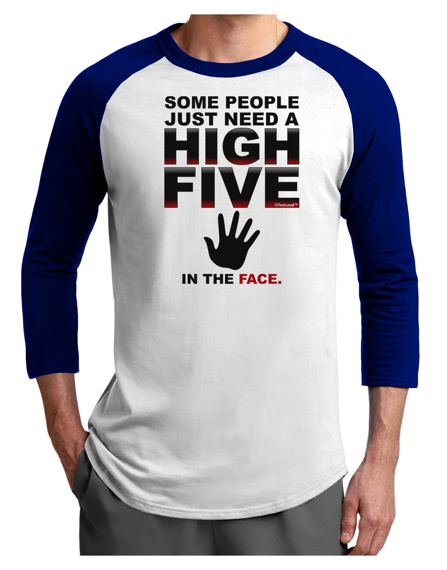 High Five In The Face Adult Raglan Shirt-TooLoud-White-Royal-X-Small-Davson Sales