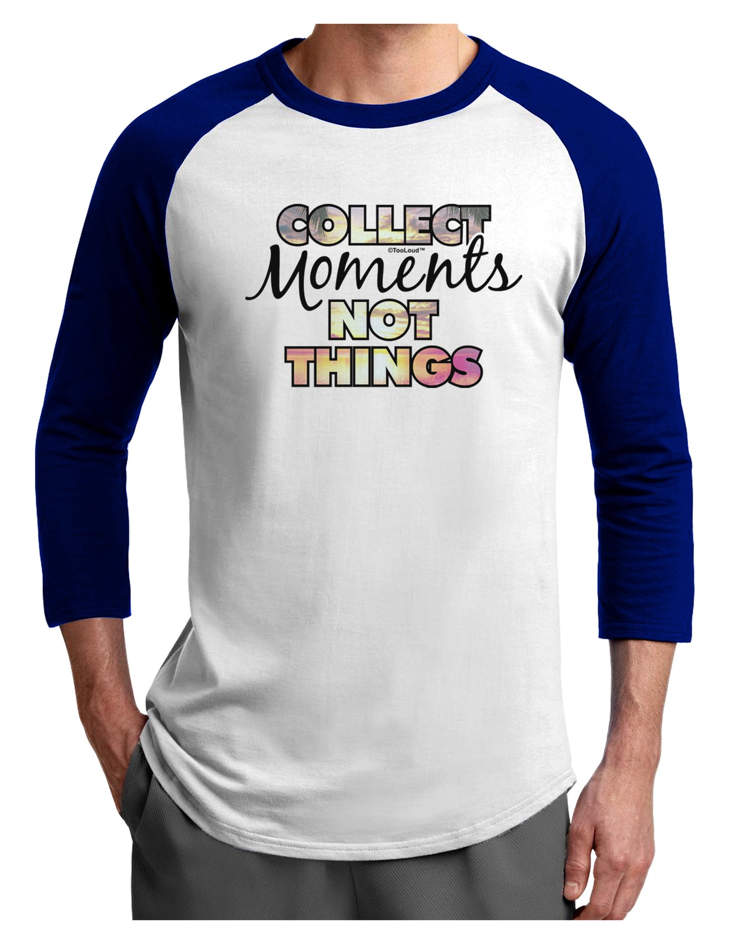 Collect Moments Not Things Adult Raglan Shirt-Raglan Shirt-TooLoud-White-Royal-X-Small-Davson Sales