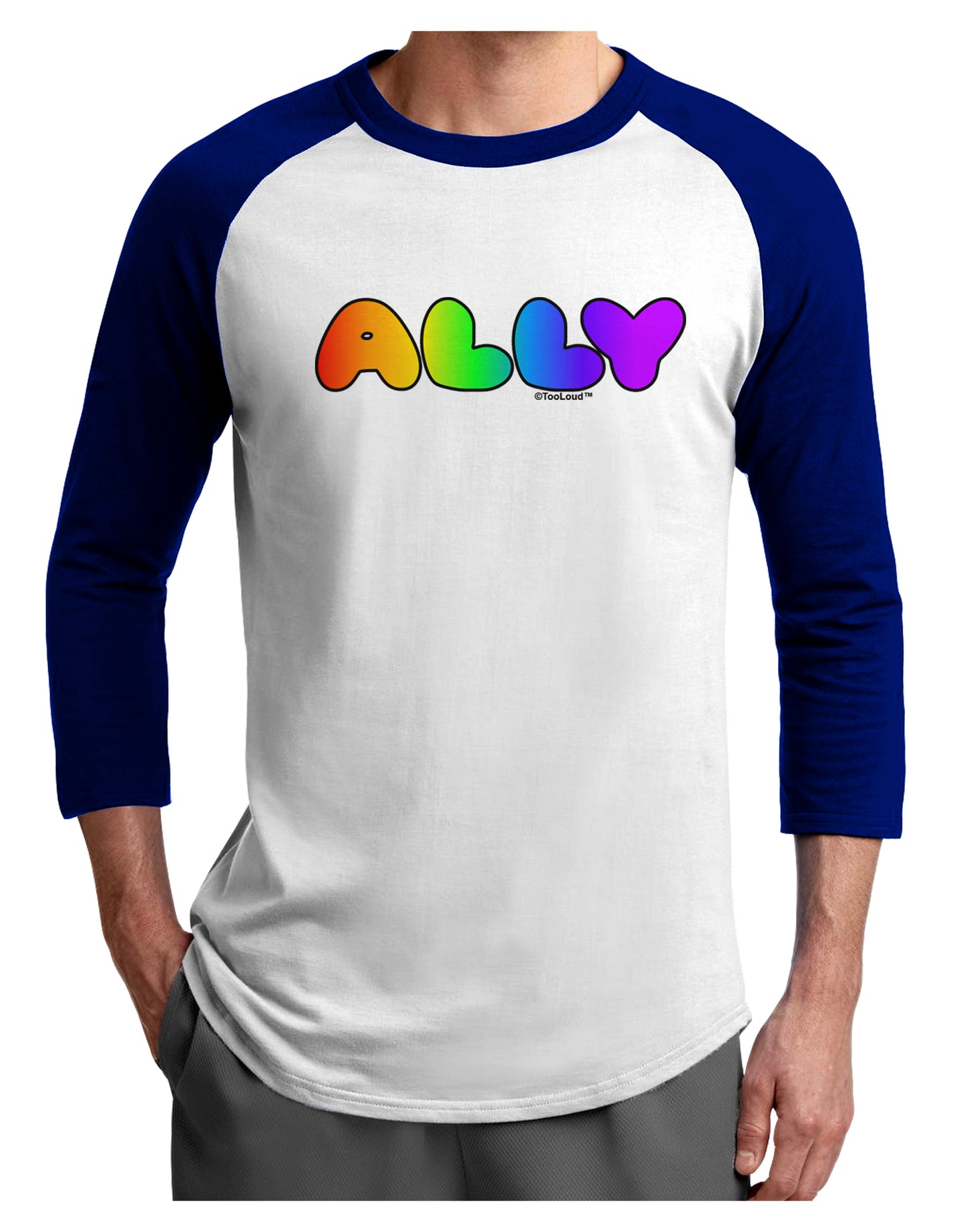 LGBT Ally Rainbow Text Adult Raglan Shirt by TooLoud-TooLoud-White-Royal-X-Small-Davson Sales