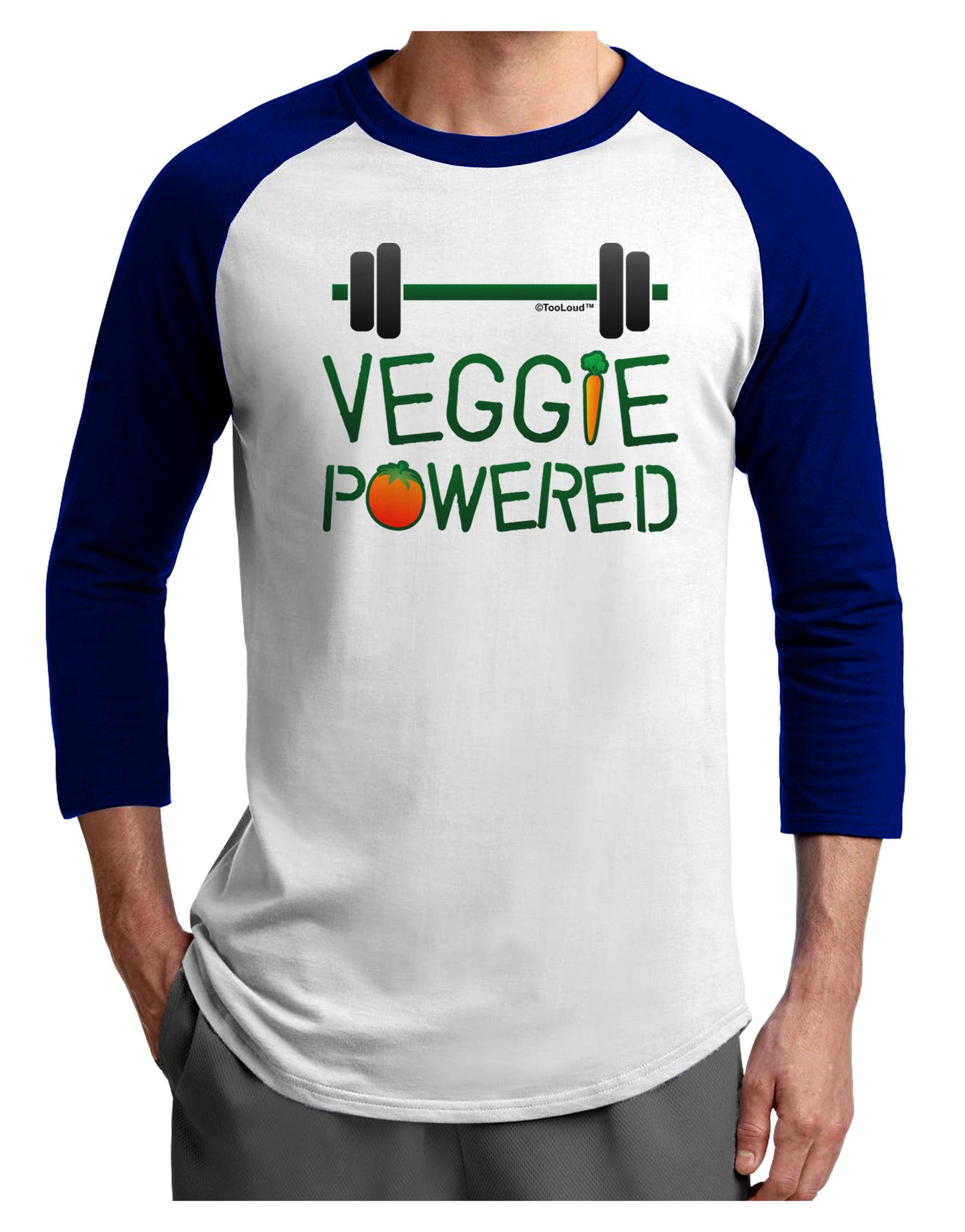 TooLoud Veggie Powered Adult Raglan Shirt-TooLoud-White-Royal-X-Small-Davson Sales