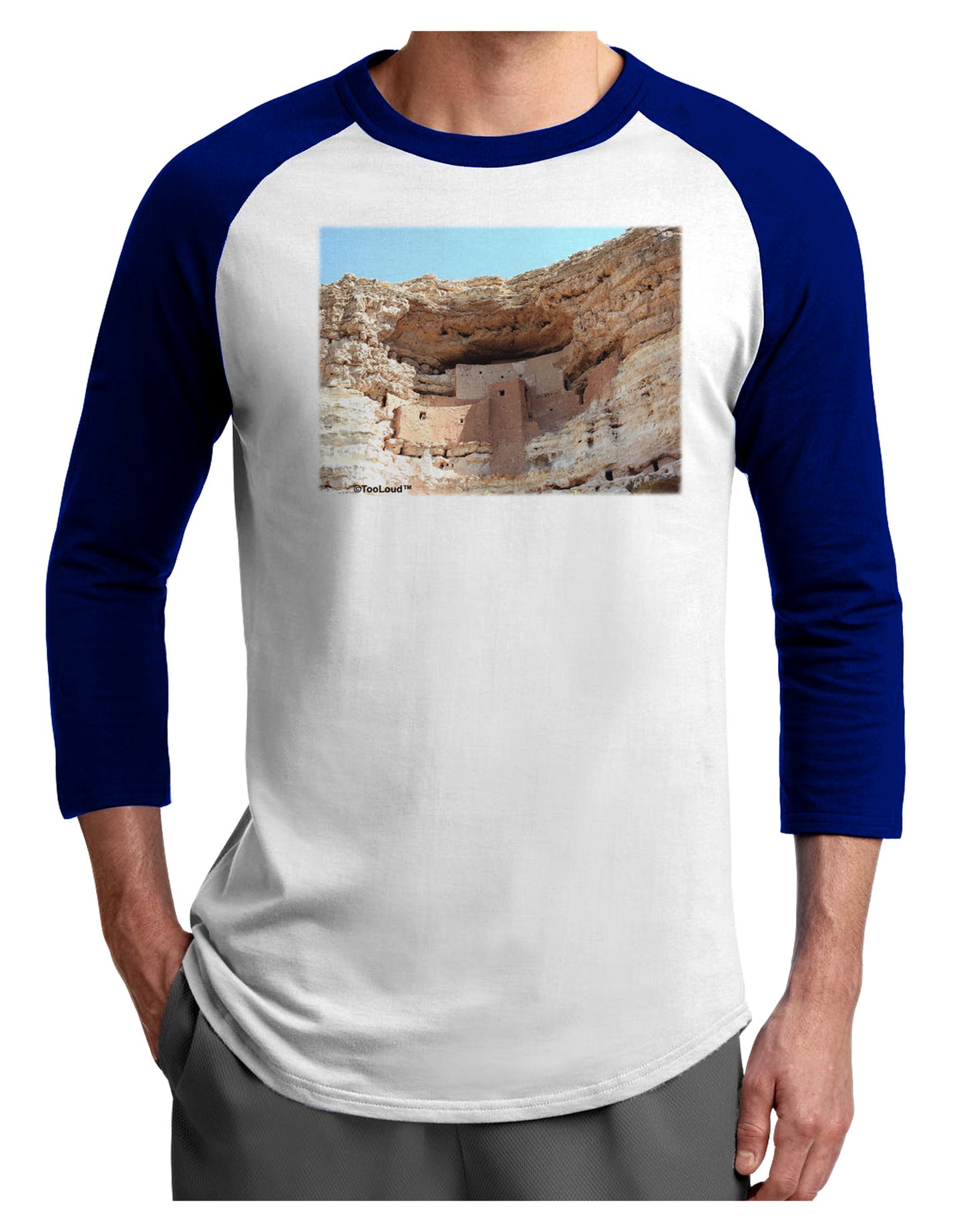 Montezuma Castle Arizona Adult Raglan Shirt-TooLoud-White-Royal-X-Small-Davson Sales